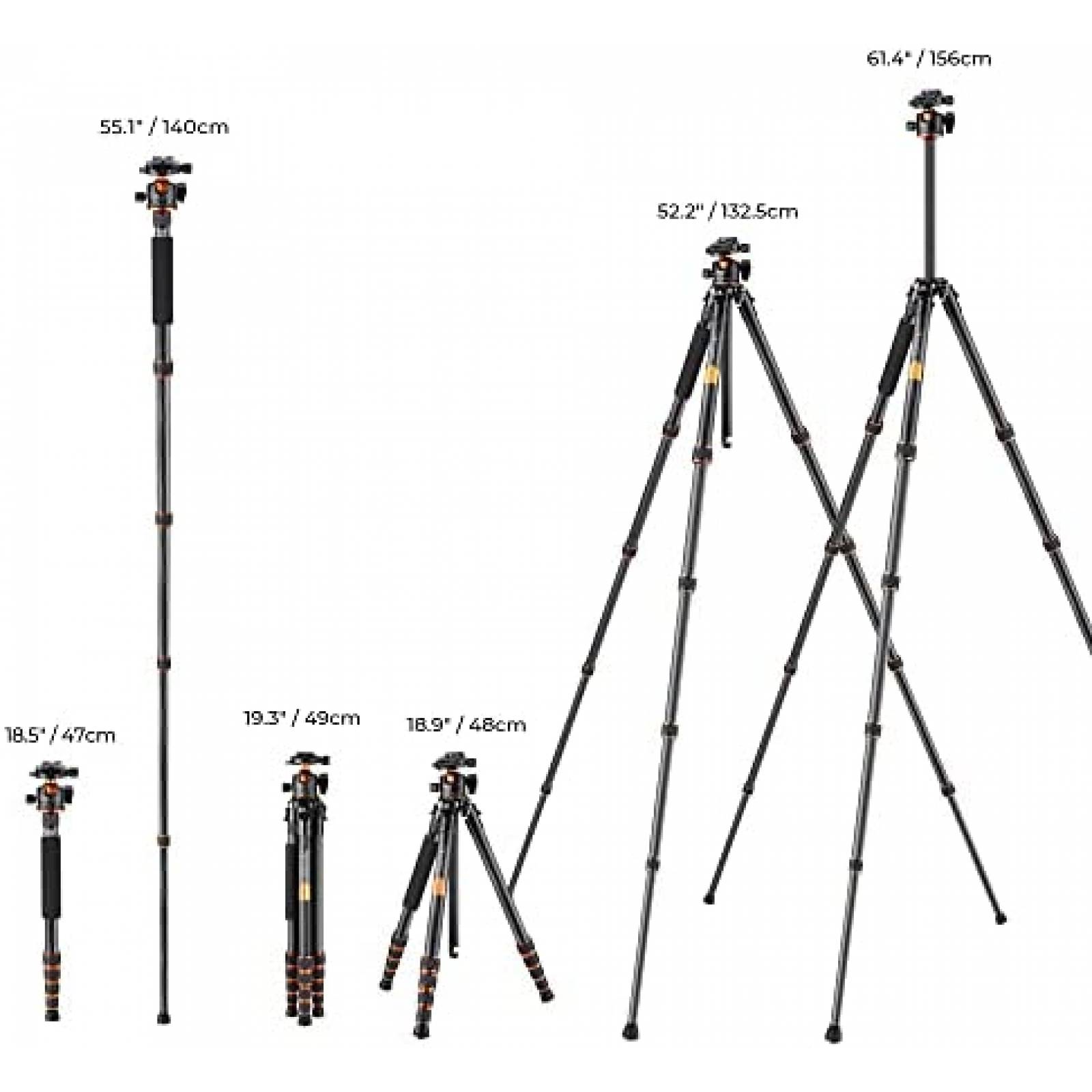 Tripie K&F Concept 62 pulgadas Fibra Carbon Camara 15kg -Neg