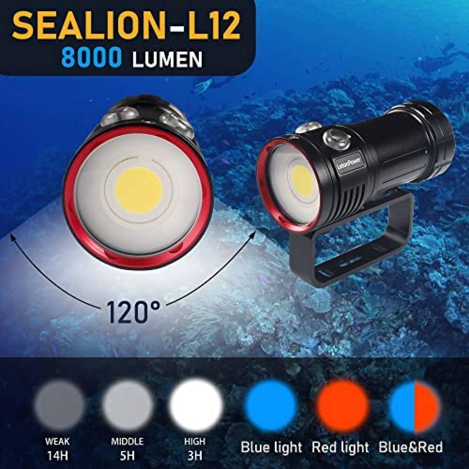 Linterna de Buceo LetonPower Sealion L12 Profesional -Negro