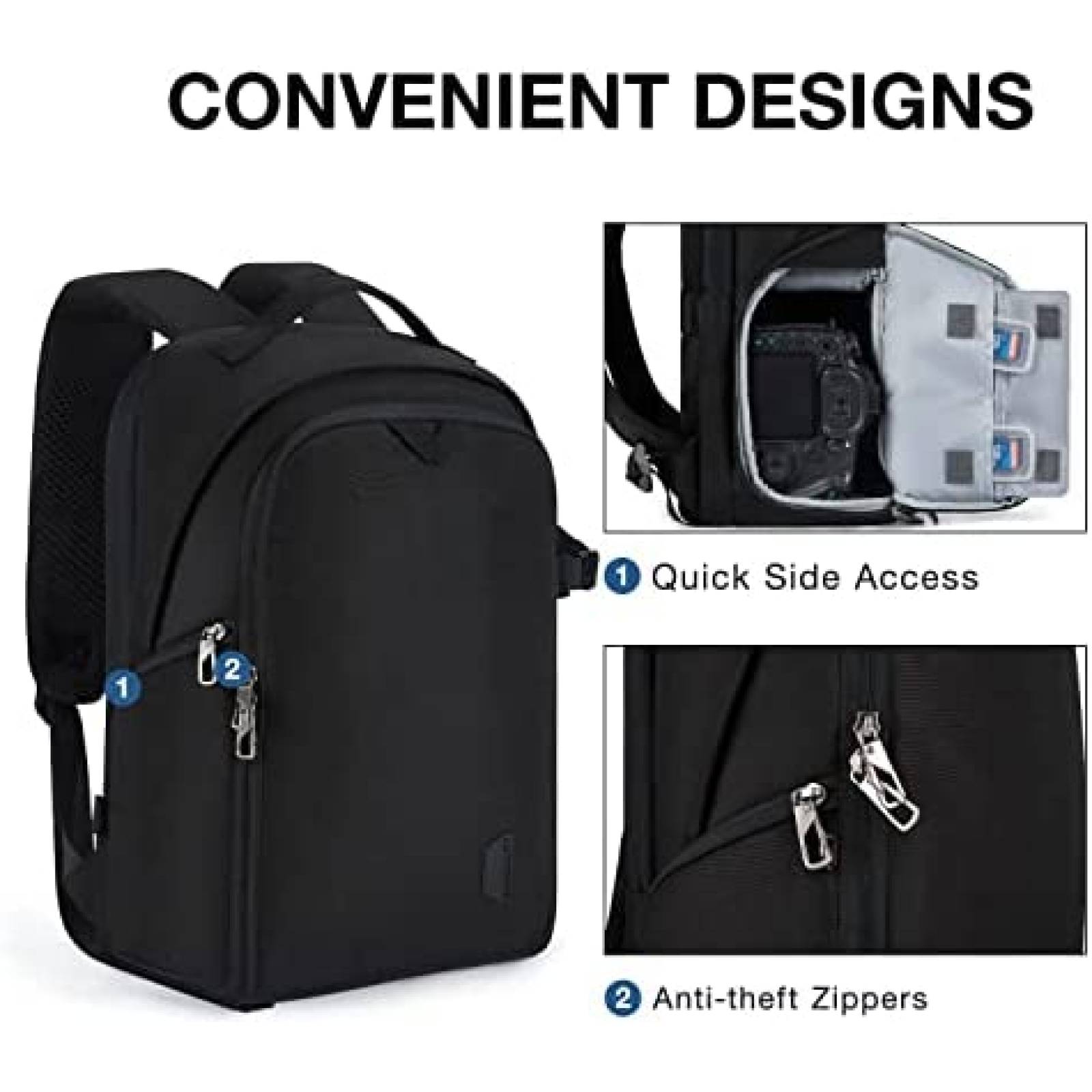 Mochila BAGSMART para camara/Espacio para laptop 15.6" Negro