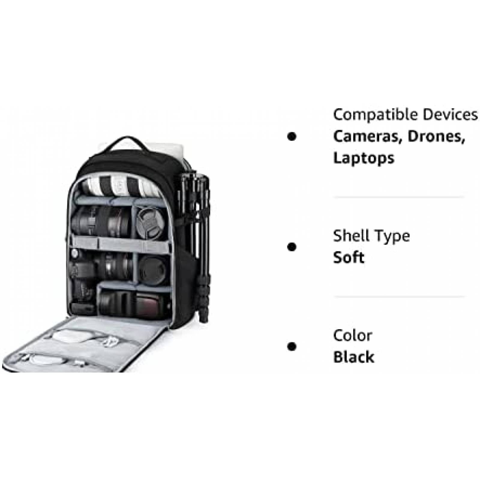 Mochila BAGSMART para camara/Espacio para laptop 15.6" Negro