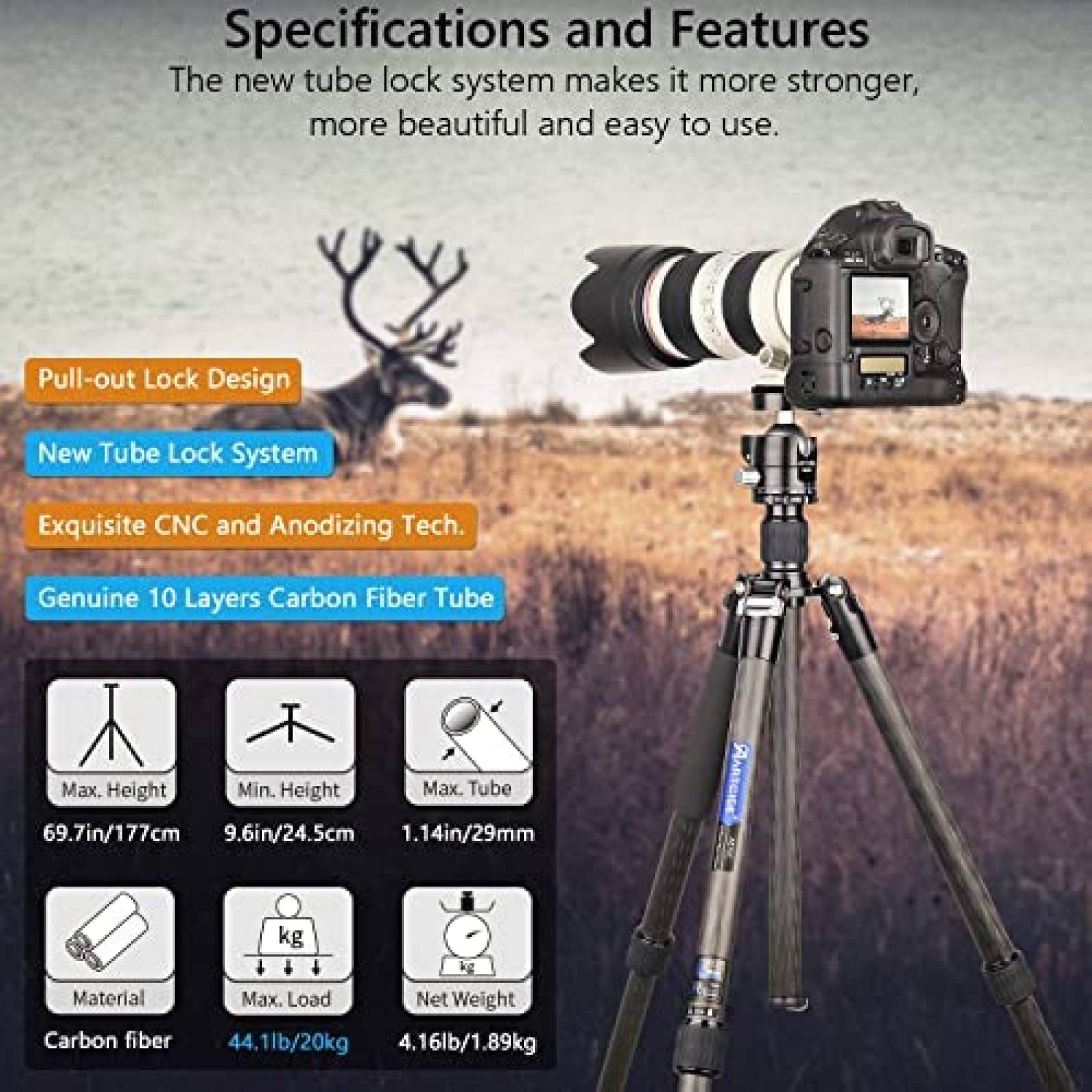 Tripie Completo Artcise de 69.7'' para DSLR -Negro