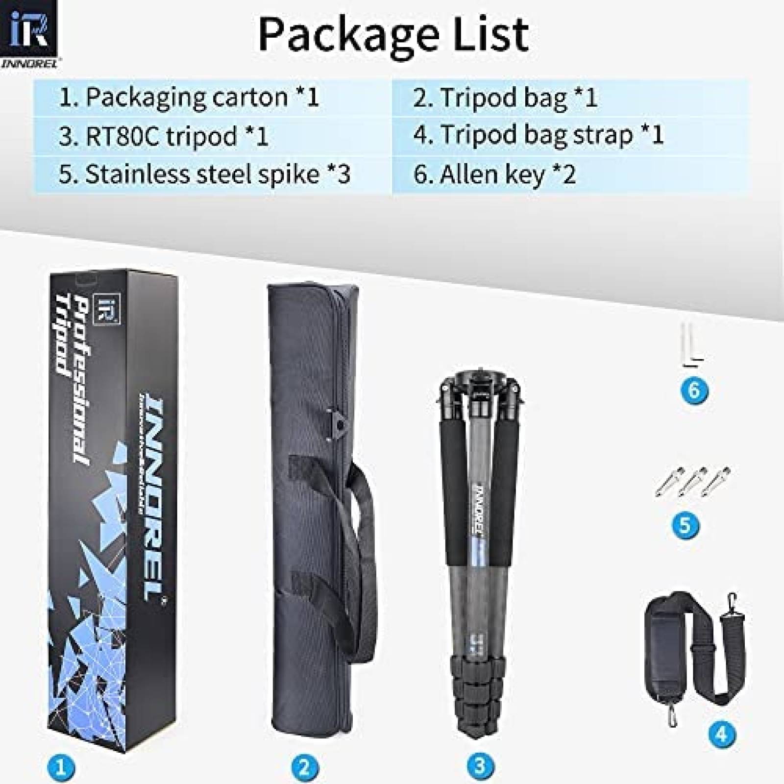 Tripie Innorel RT80C Fibra Carbon Tubo Max 32mm -Negro