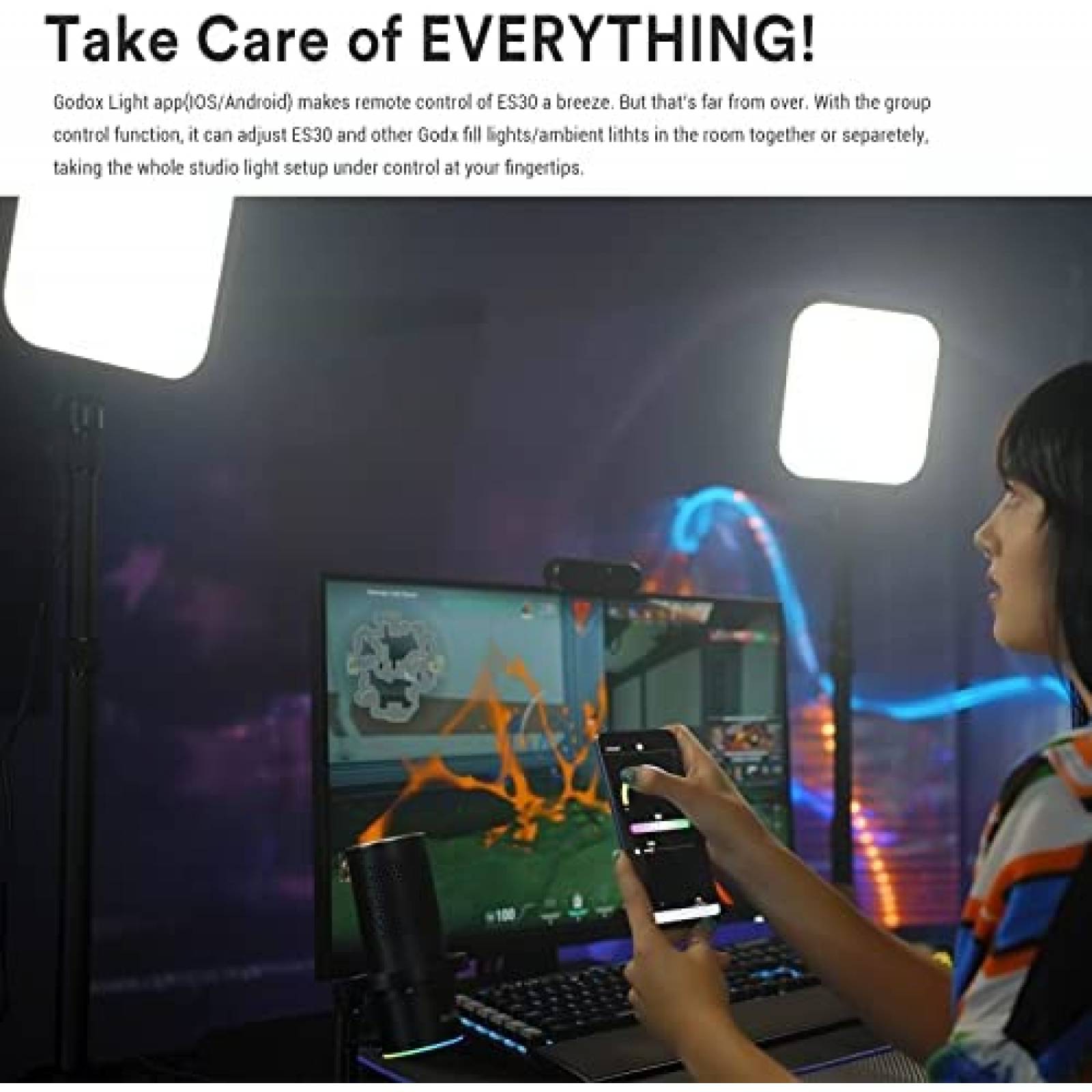 Panel de Luz LED Godox ES30 2800-6500K c/Stand -Negro