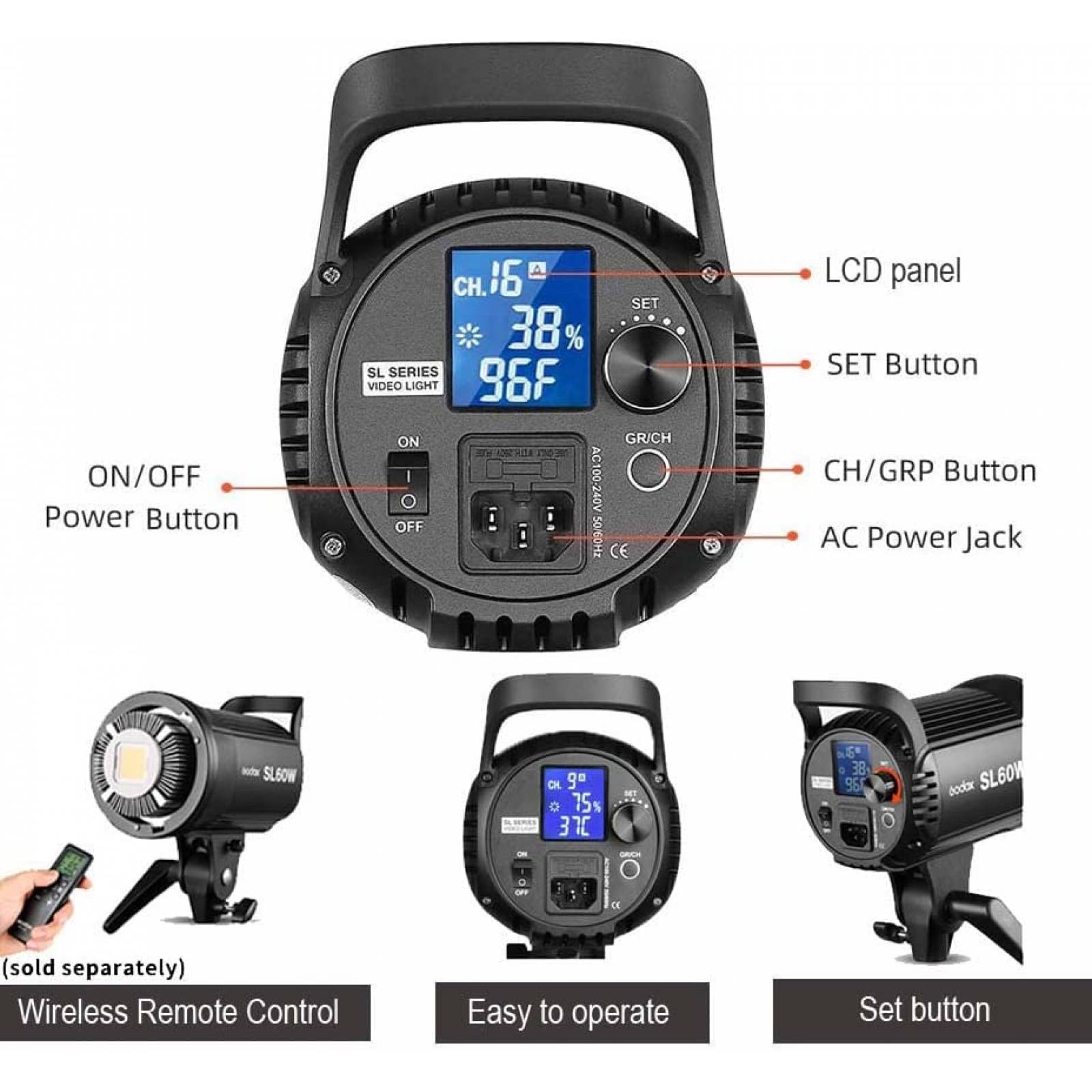 Luz de Video/Fotografia Continua GODOX LED 60W -Negro