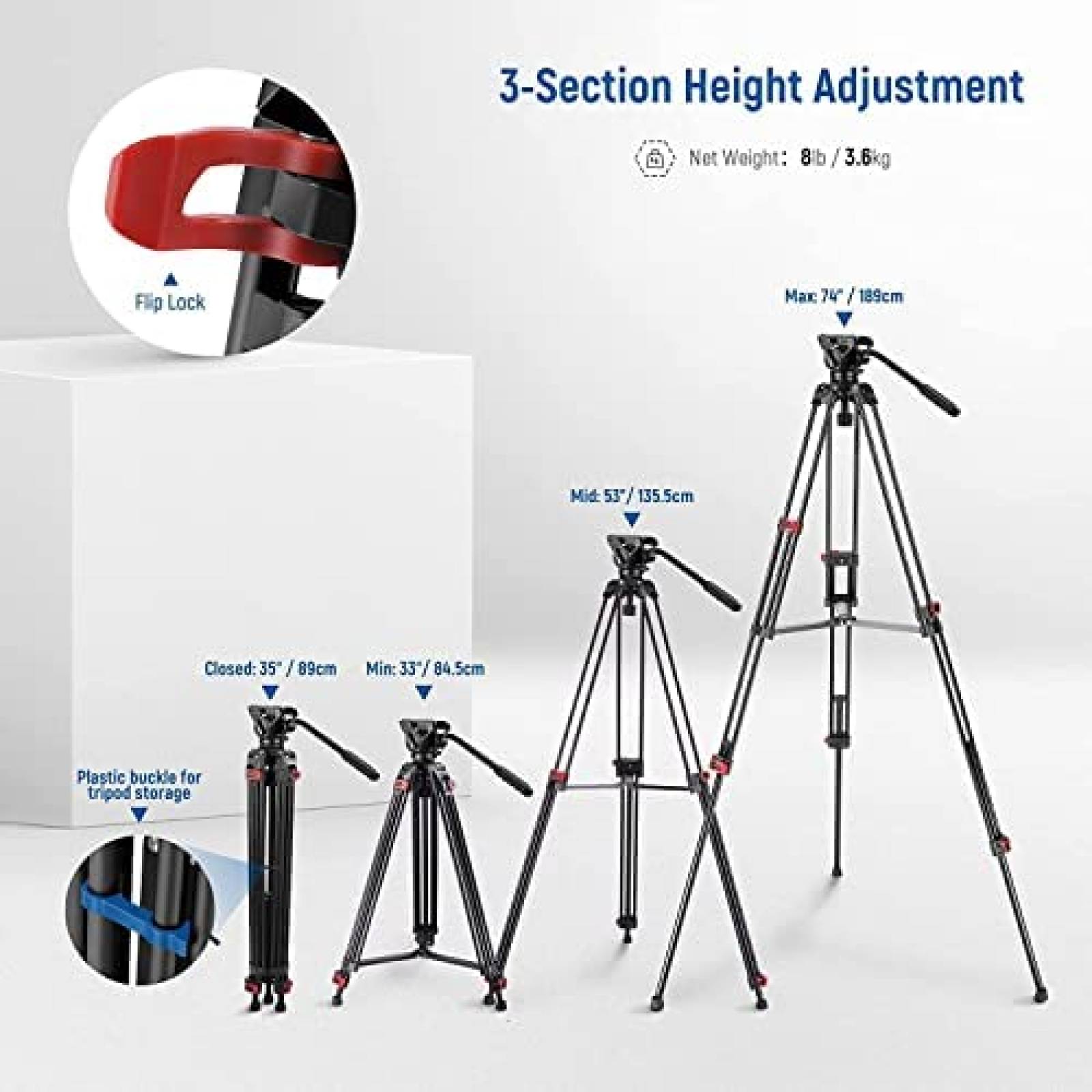 Tripie Neewer 74" Pro Aluminio Pan 360 grados -Negro