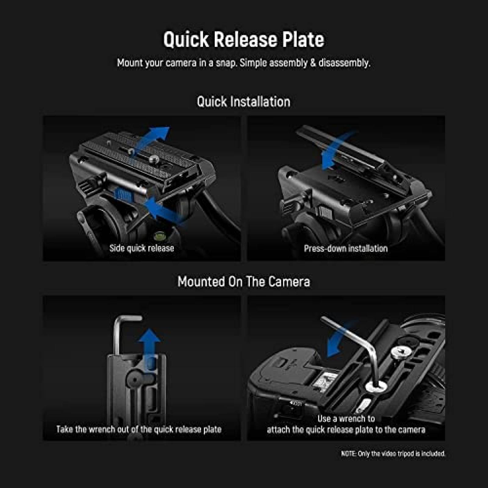 Tripie Neewer 74" Pro Aluminio Pan 360 grados -Negro