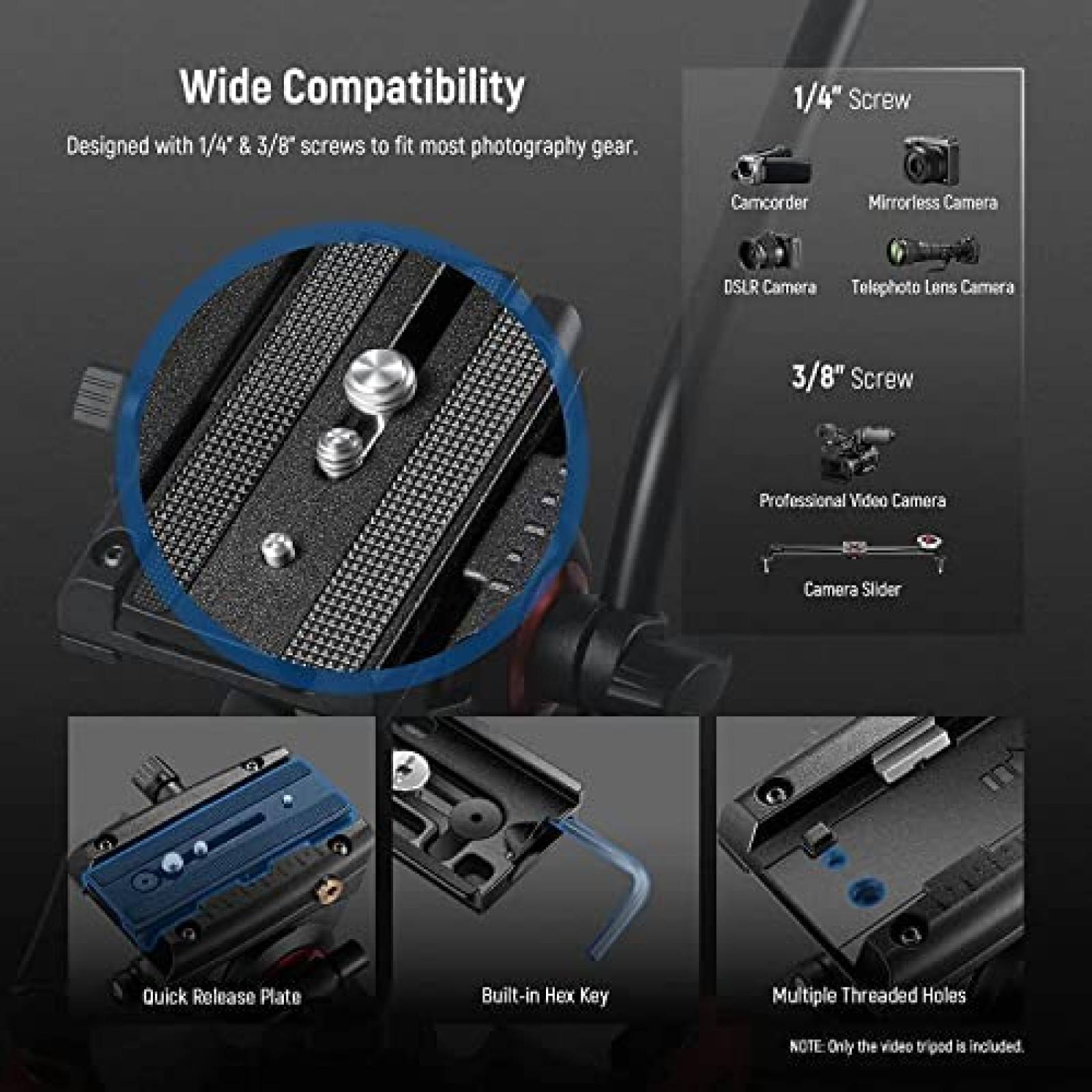 Tripie Neewer 74" Pro Aluminio Pan 360 grados -Negro