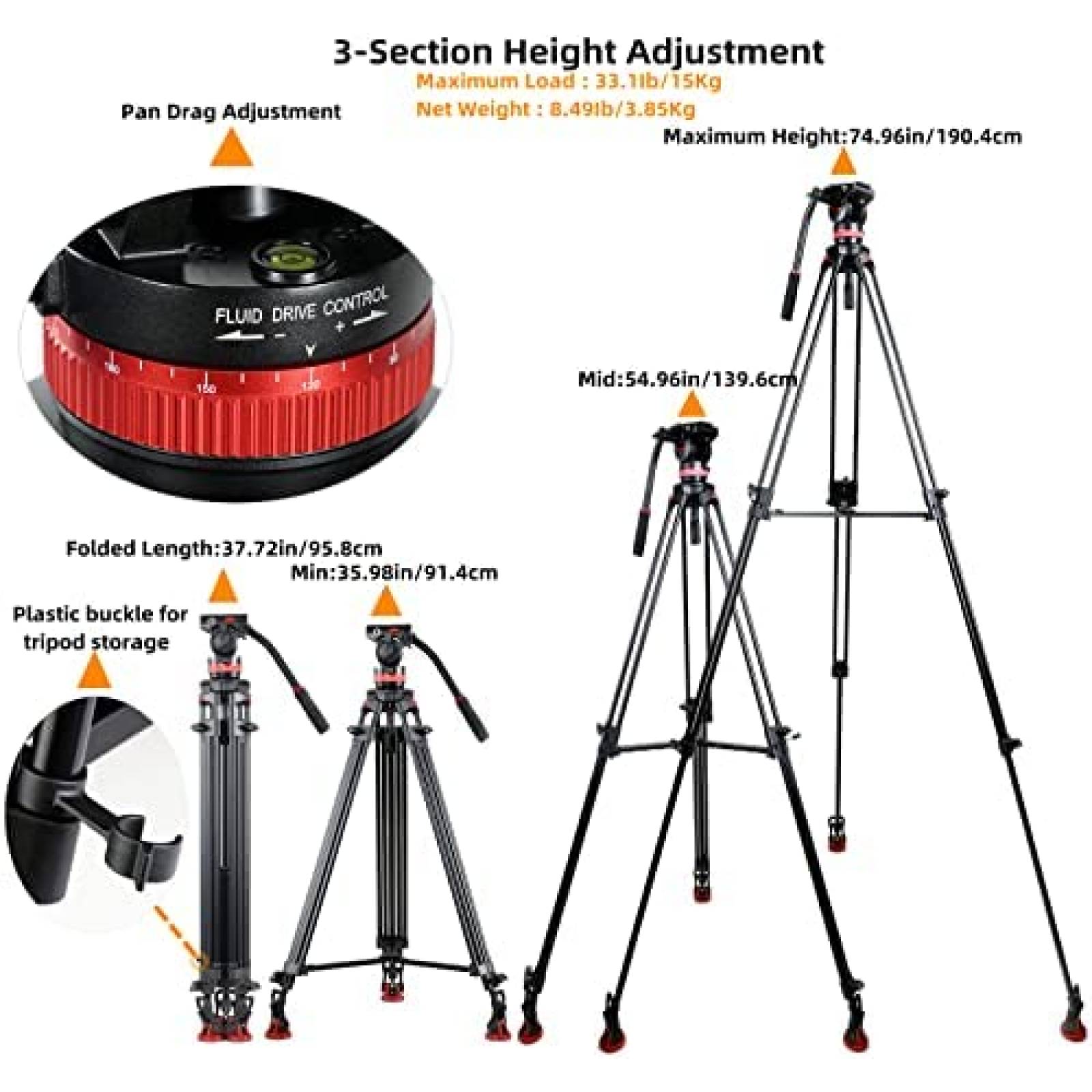 Tripie Camara Leifrotto TA190H 75 Profesional 33 lbs -Negro