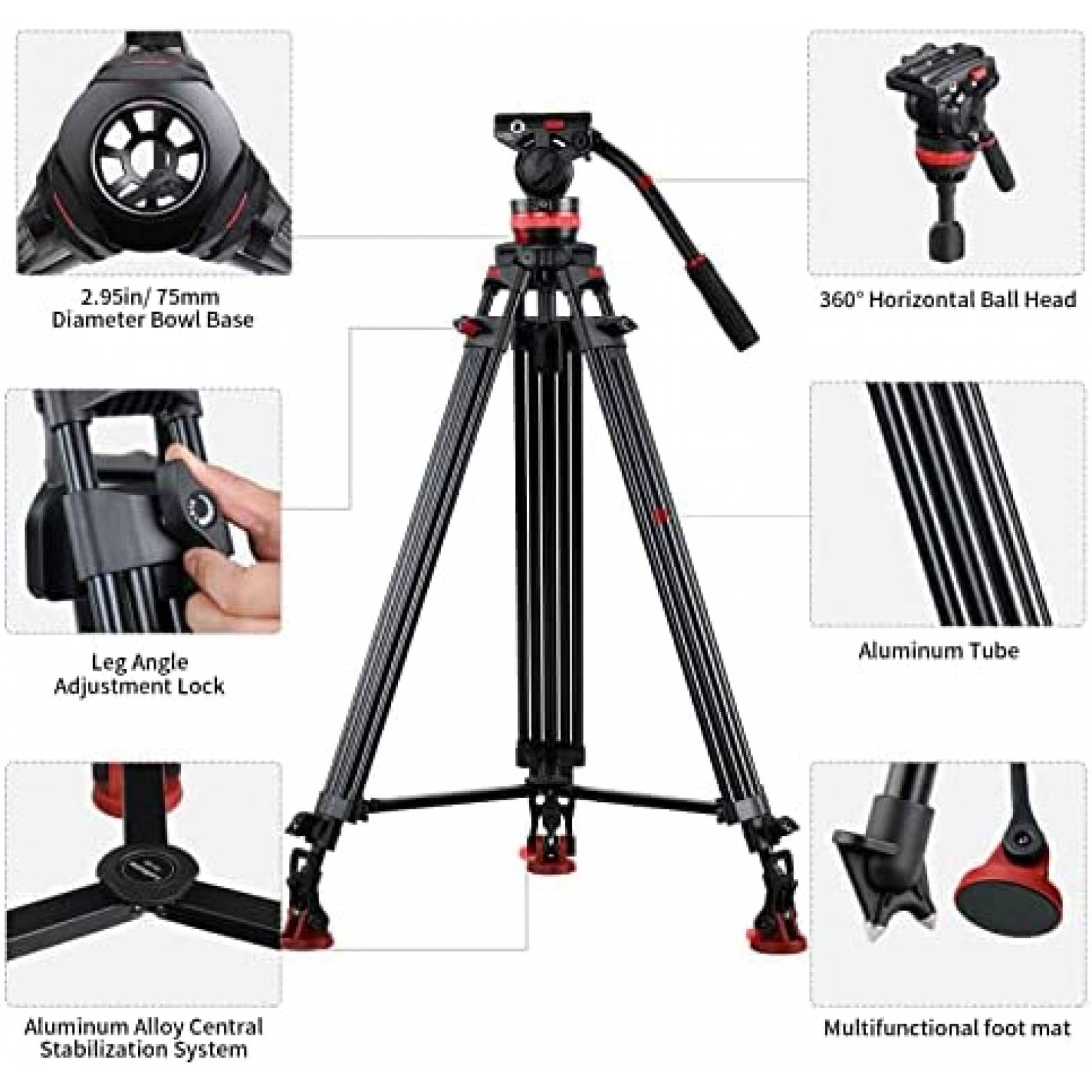 Tripie Camara Leifrotto TA190H 75 Profesional 33 lbs -Negro