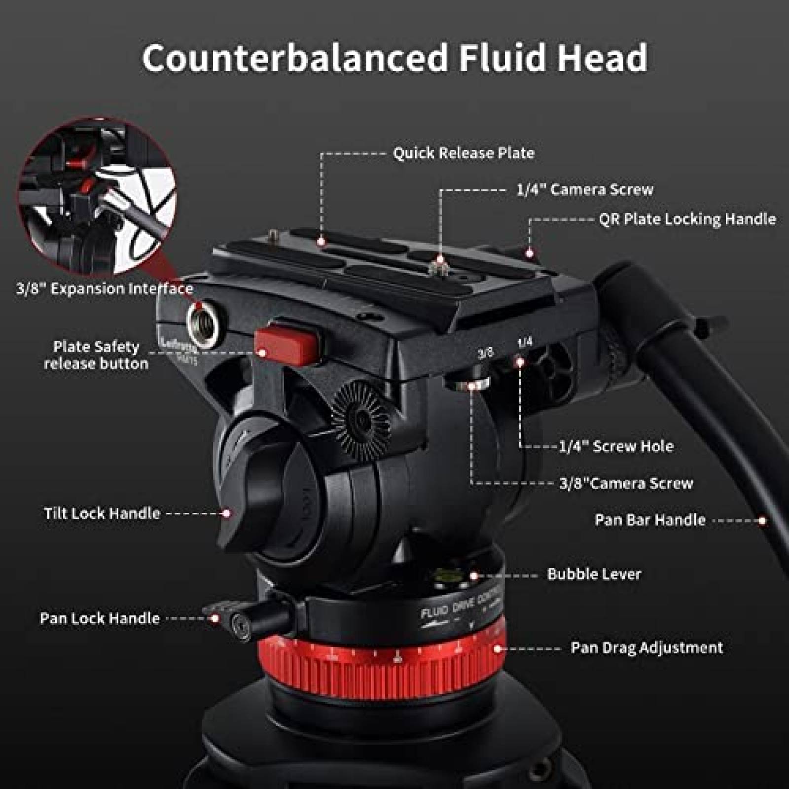 Tripie Camara Leifrotto TA190H 75 Profesional 33 lbs -Negro