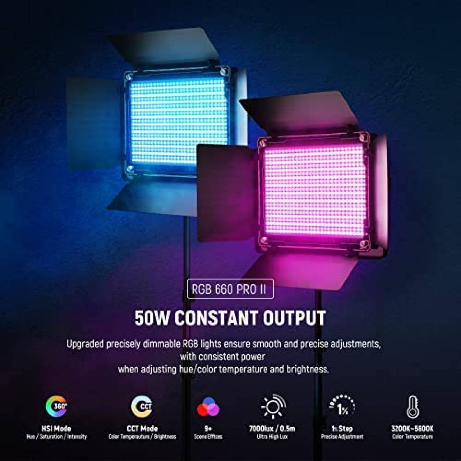 Kit de Iluminacion Neewer RGB/CRI97+/3200K ~ 5600K -Negro