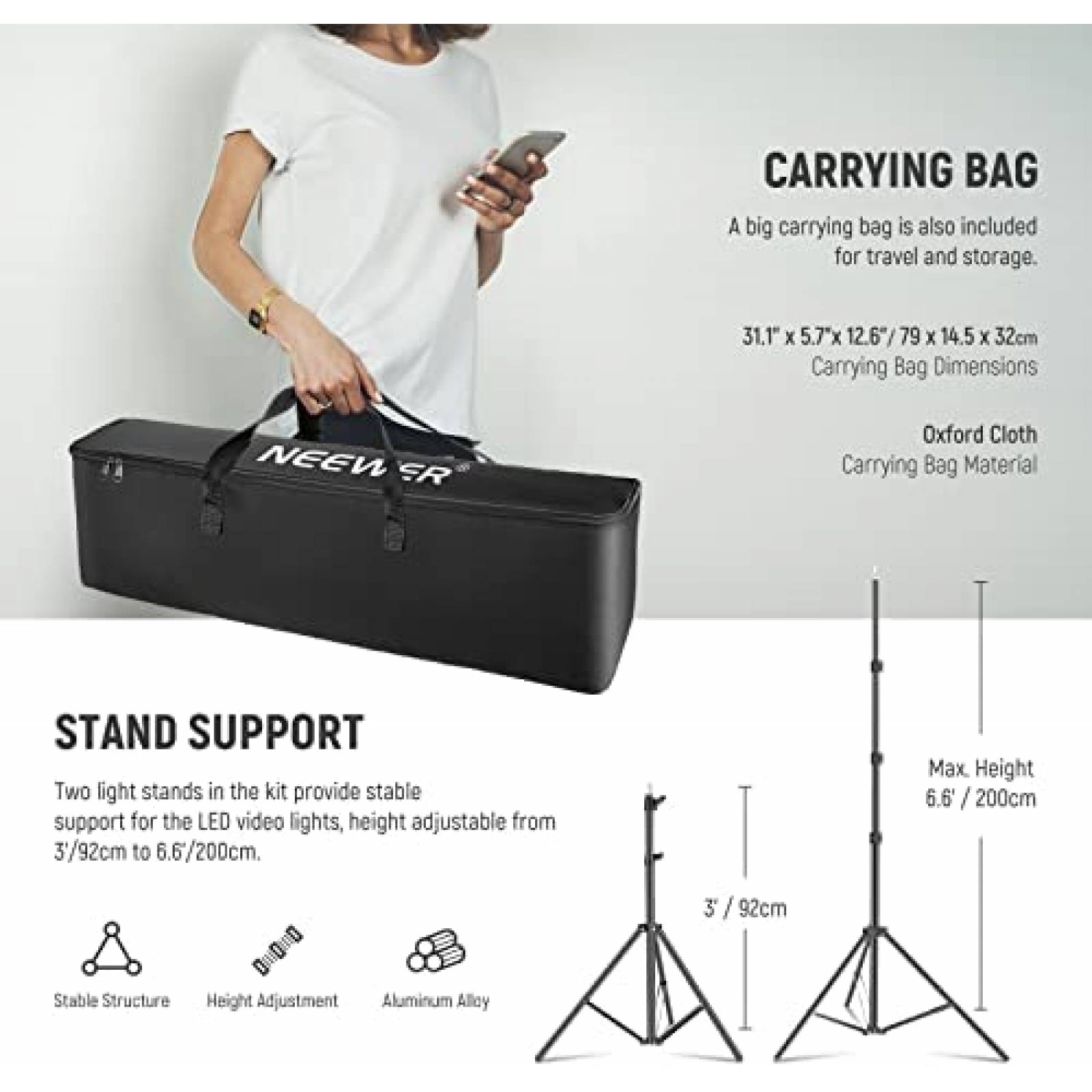 Kit de Iluminacion Neewer RGB/CRI97+/3200K ~ 5600K -Negro