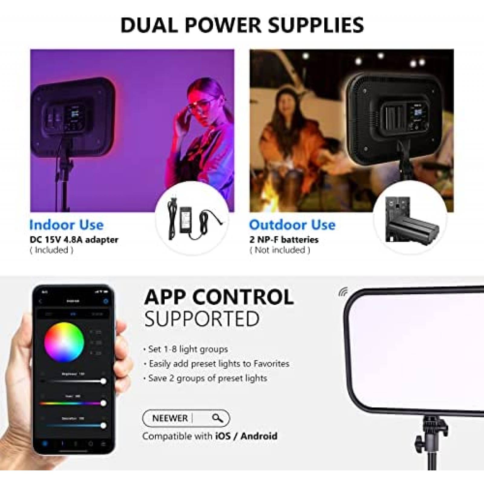 Kit Panel de Luz Neewer 18'' 60W Rgb 2500K- 8500k Led -2 pcs