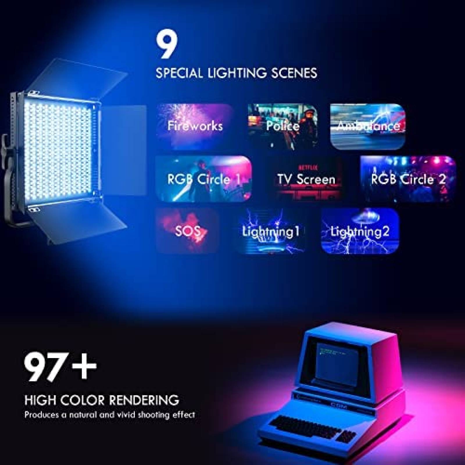 Kit De Iluminacion Fotografica IVISII RGB LED 45W -Negro