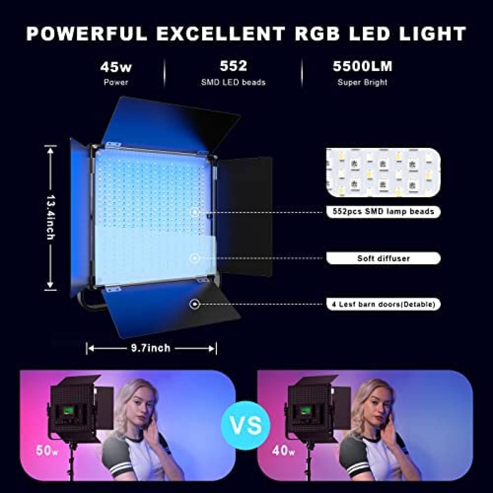 Kit De Iluminacion Fotografica IVISII RGB LED 45W -Negro