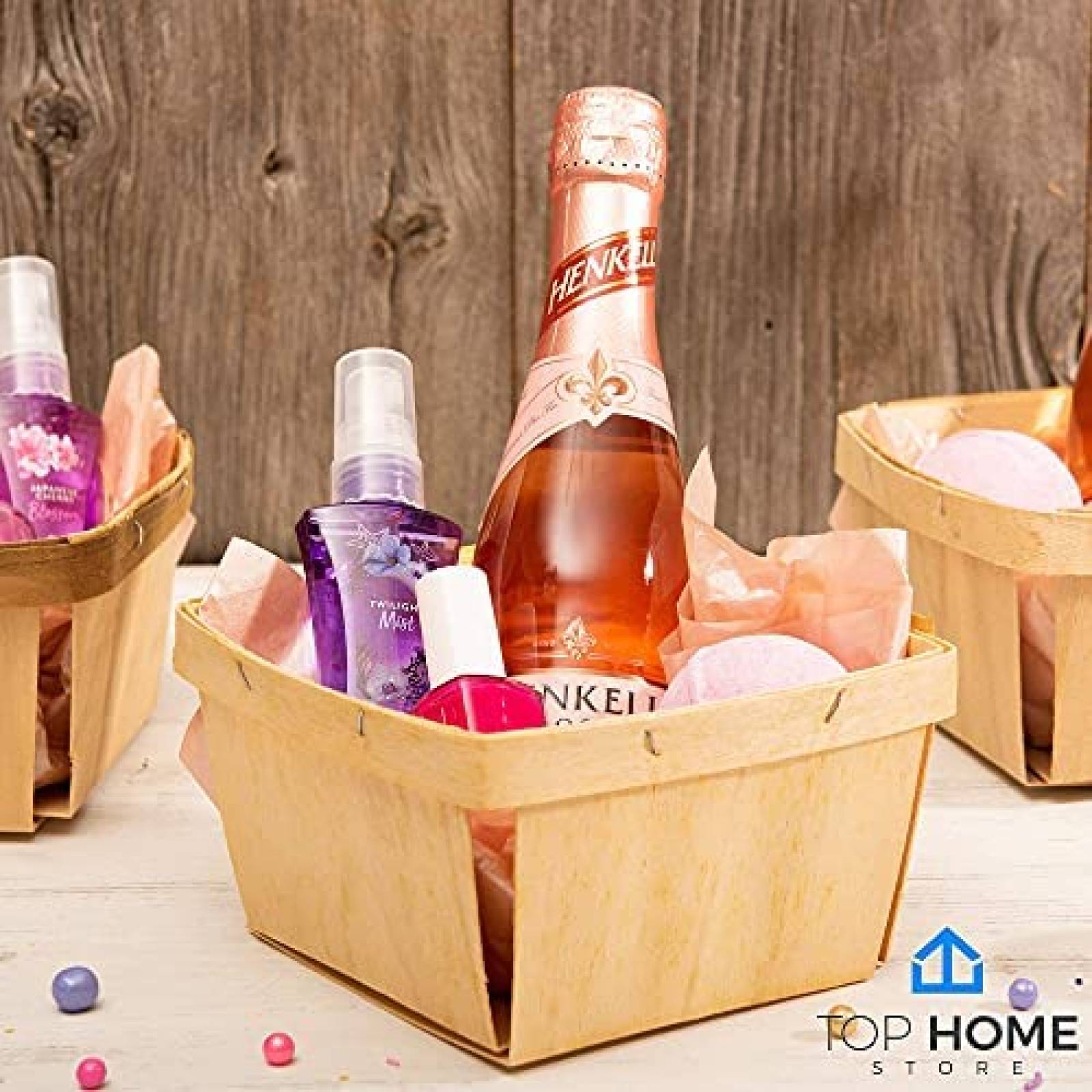 10 Cestas de Regalo de Madera TOP HOME STORE Cuadradas -Cafe