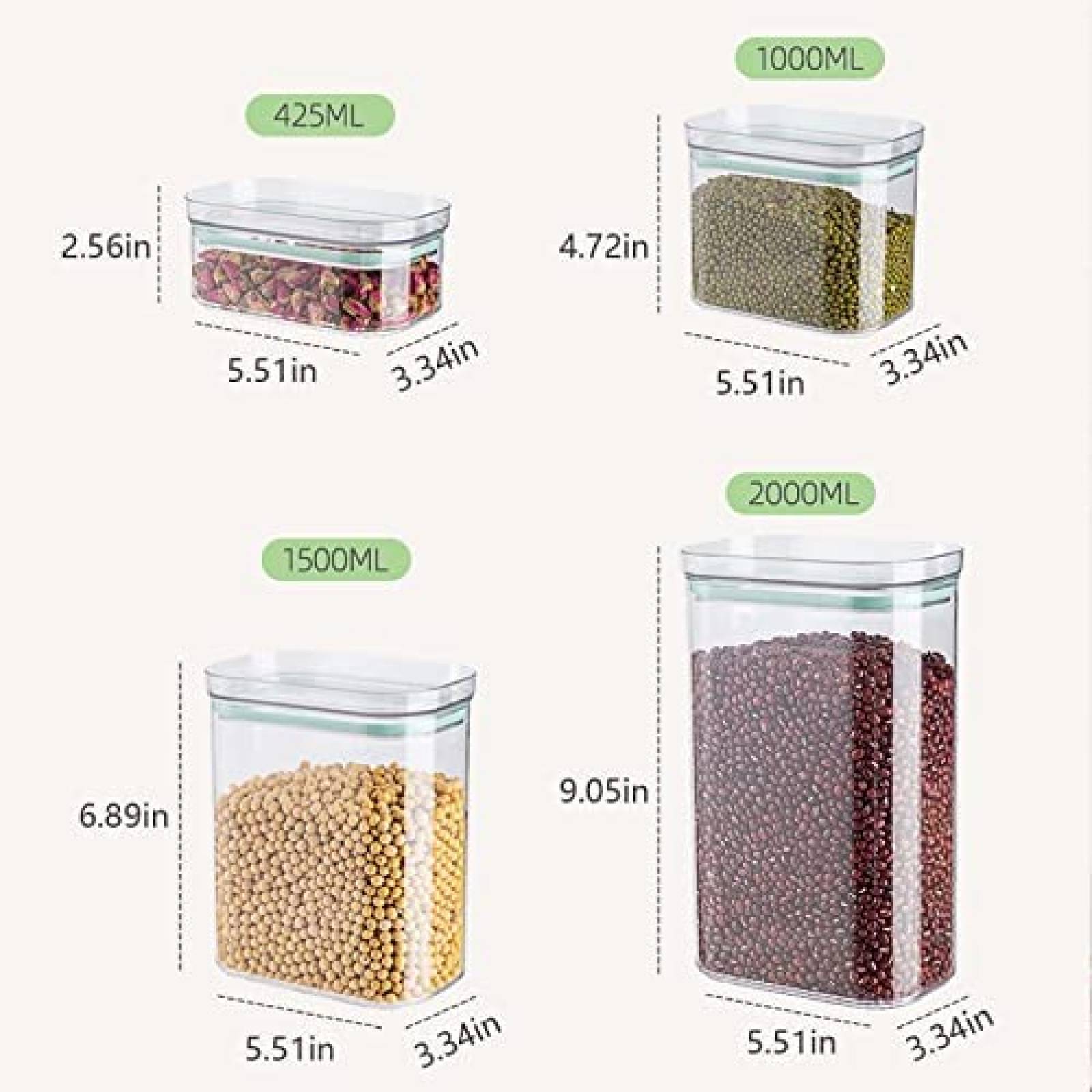 Recipientes Organizadores YUNLINLI 5 Pzs 1.5 y 2 Litros