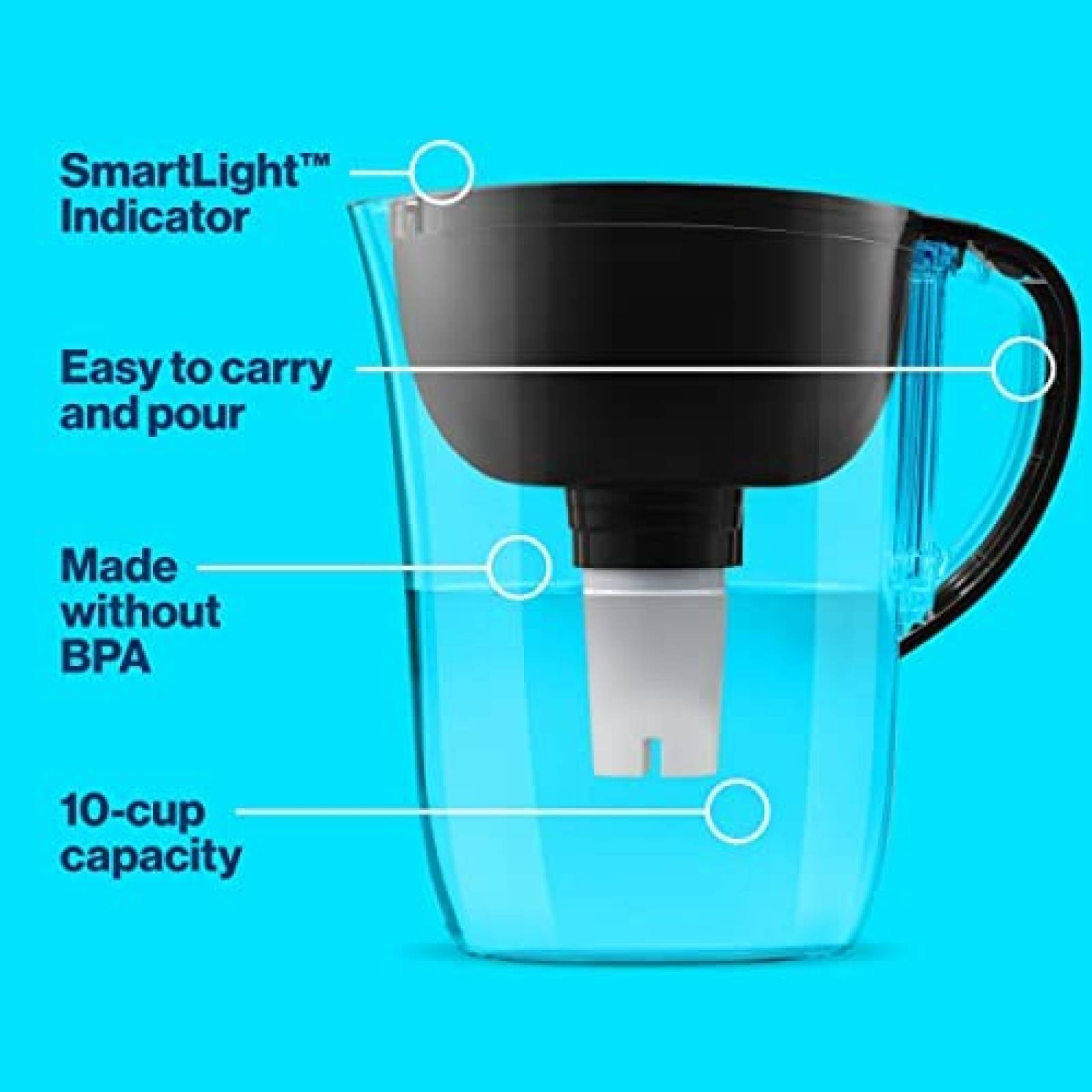 Jarra con Filtro de Agua Brita Capacidad de 2.4L -Negro