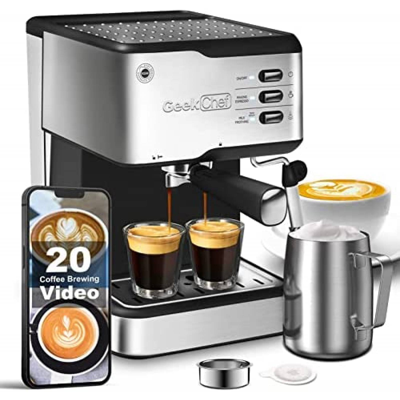 Cafetera Geek Espumador de Leche Varilla de Vapor -Plata