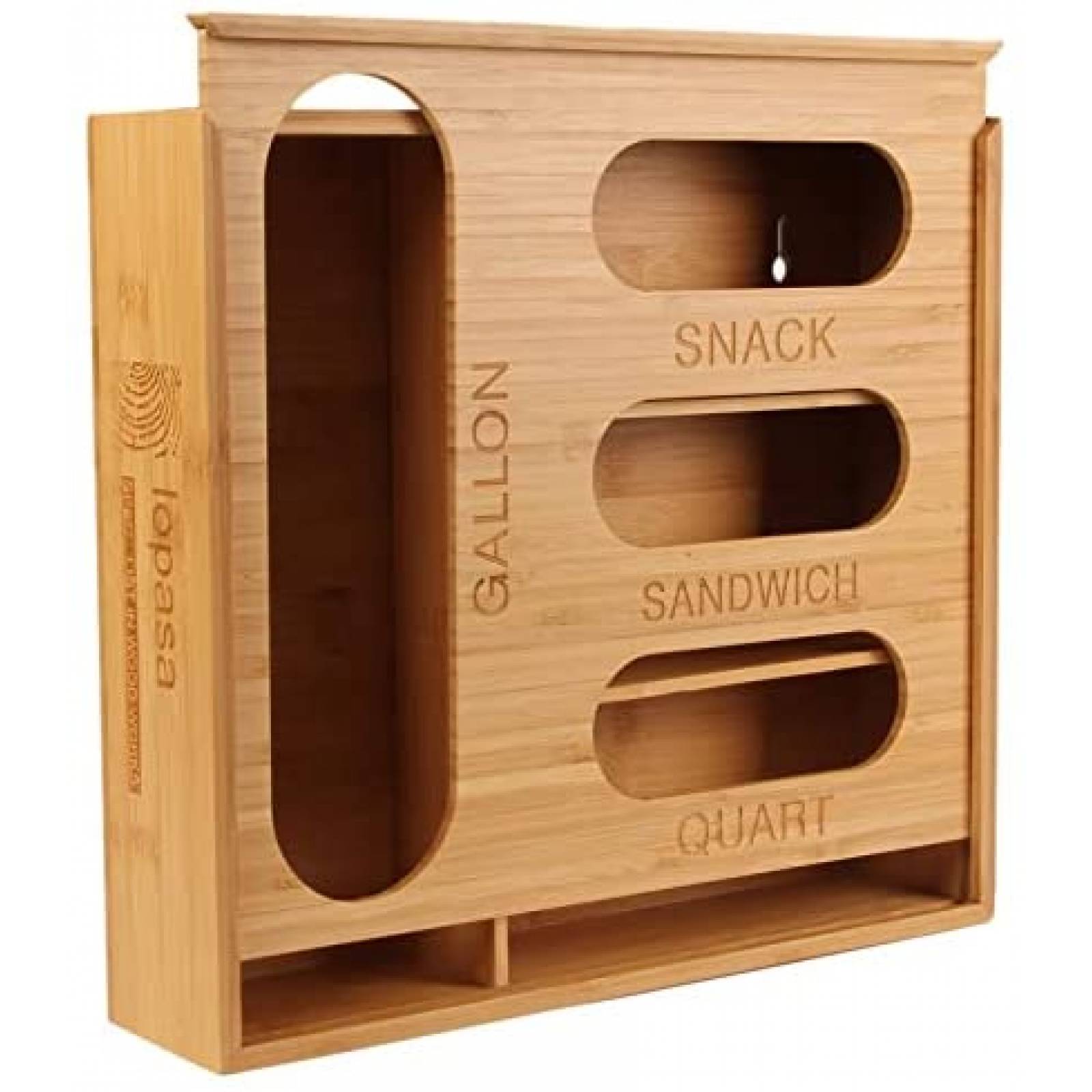 Organizador De Bolsas Ziplock Y Papel Aluminio - Dispensador 5 En 1, Madera, 40x31.6x7.2 Cm