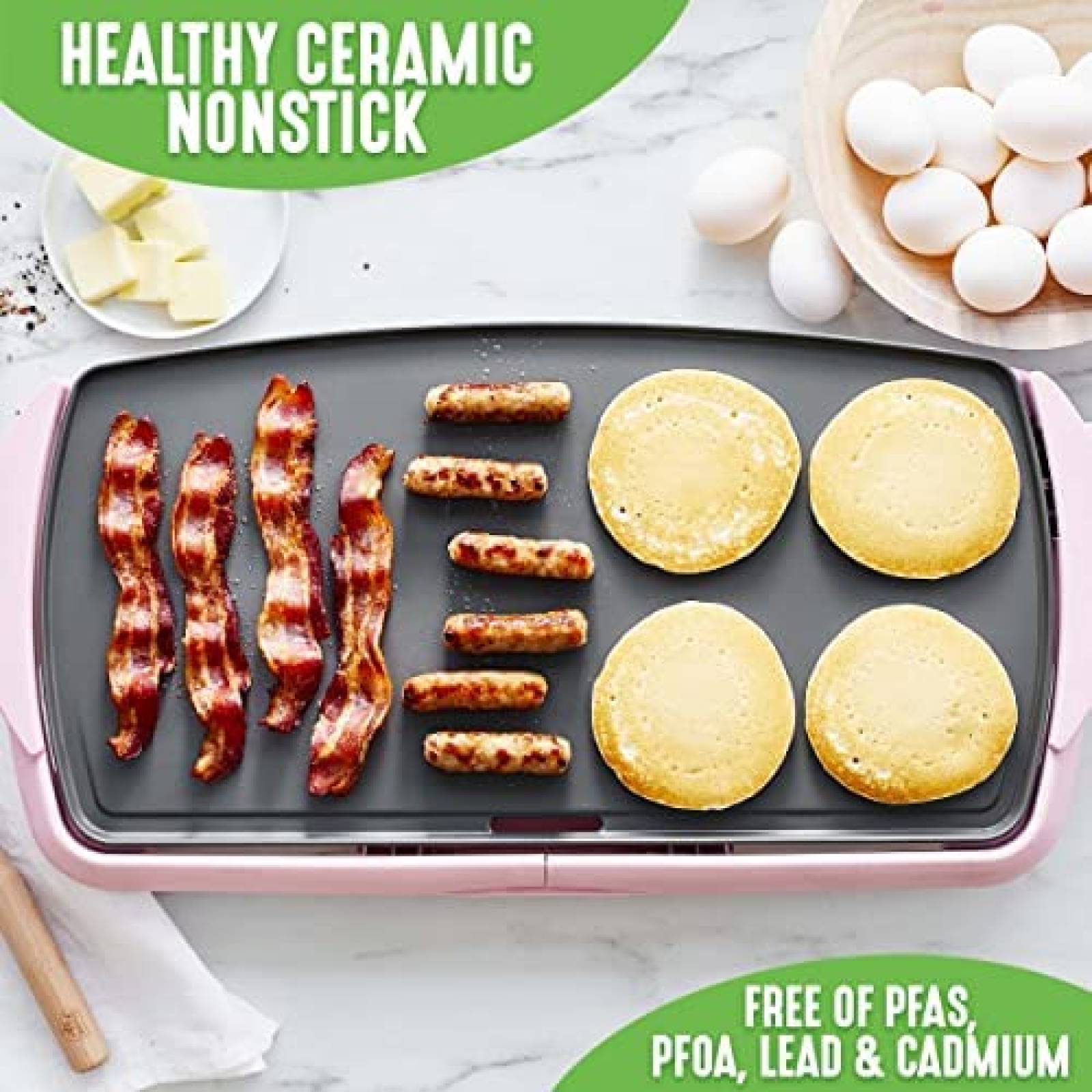 Parrilla Electrica GreenLife 20" Ceramica Libre PFAS -Rosa