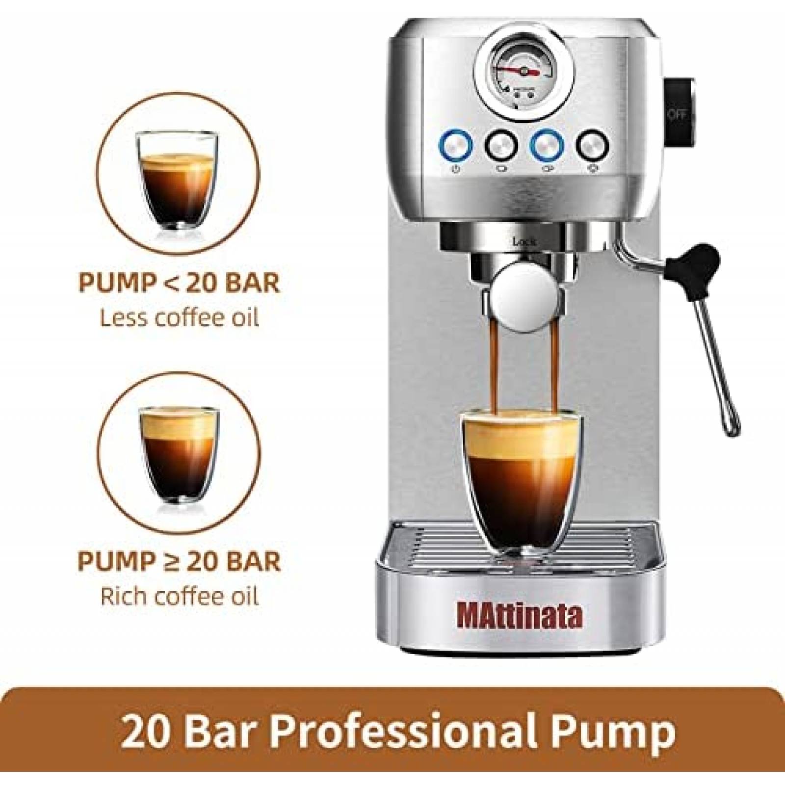 Cafetera MAttinata Vaporizador de Leche 20 Bares -Plata