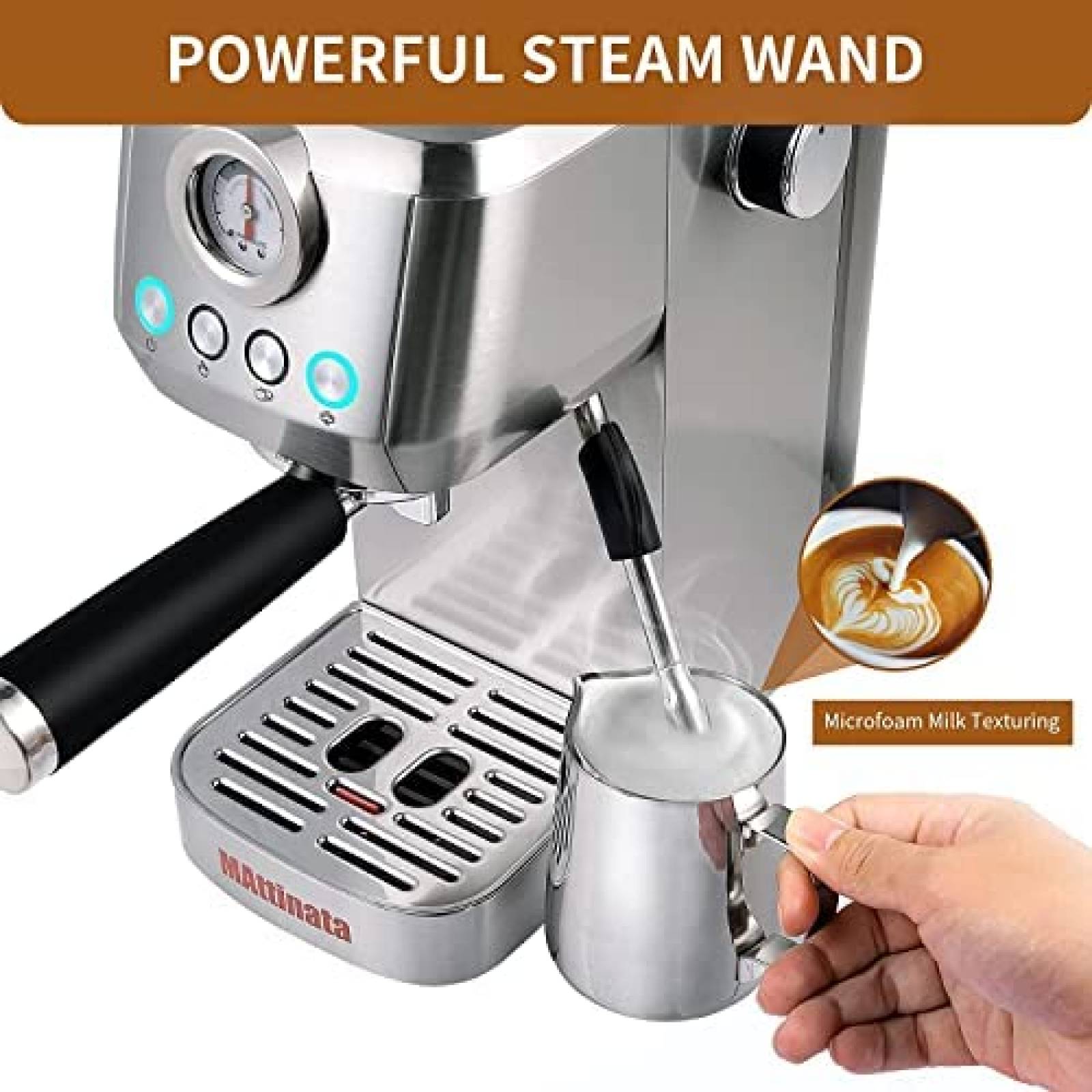 Cafetera MAttinata Vaporizador de Leche 20 Bares -Plata