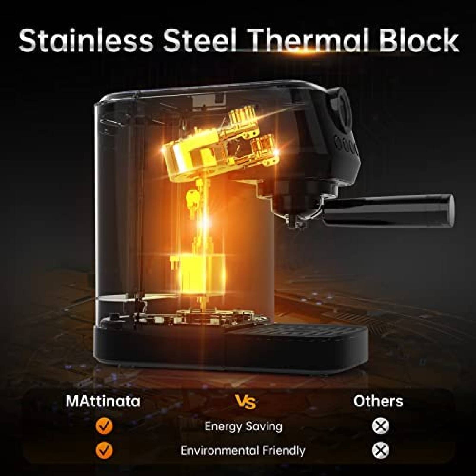 Cafetera MAttinata Vaporizador de Leche 20 Bares -Plata