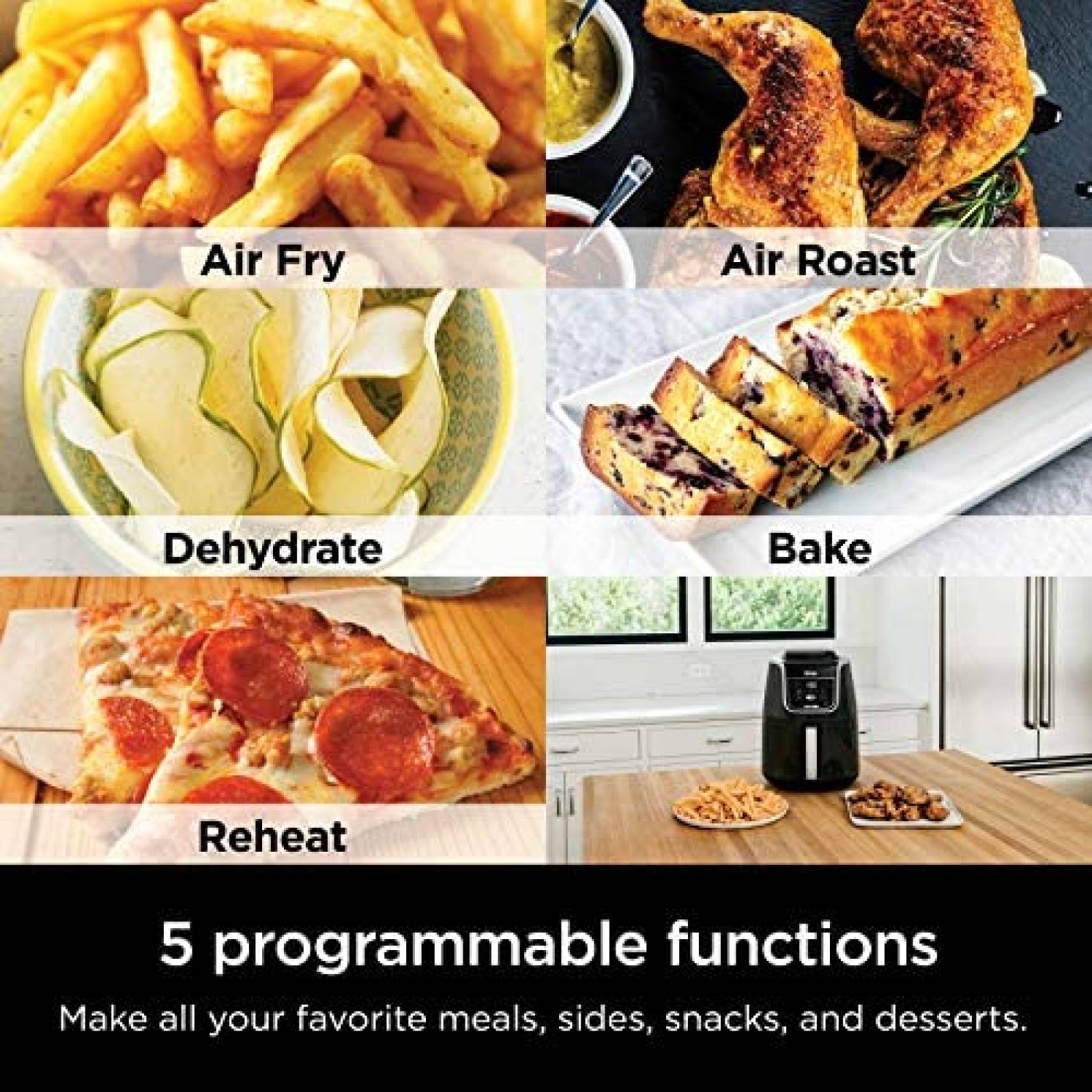 Freidora de Aire Ninja Capacidad 5.2L Recetas -Negro