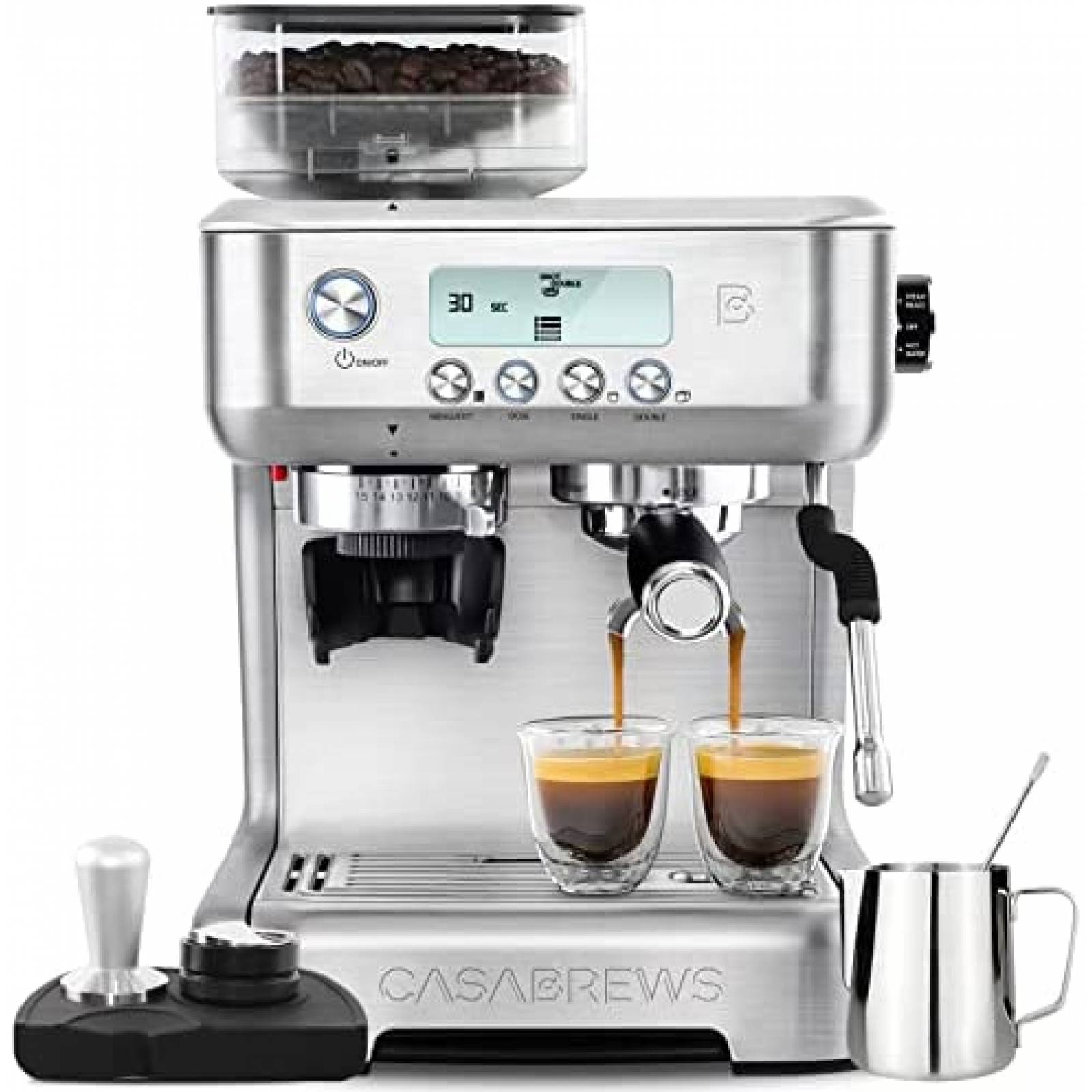 Cafetera CASABREWS Con Molinillo Pantalla LCD -Plata