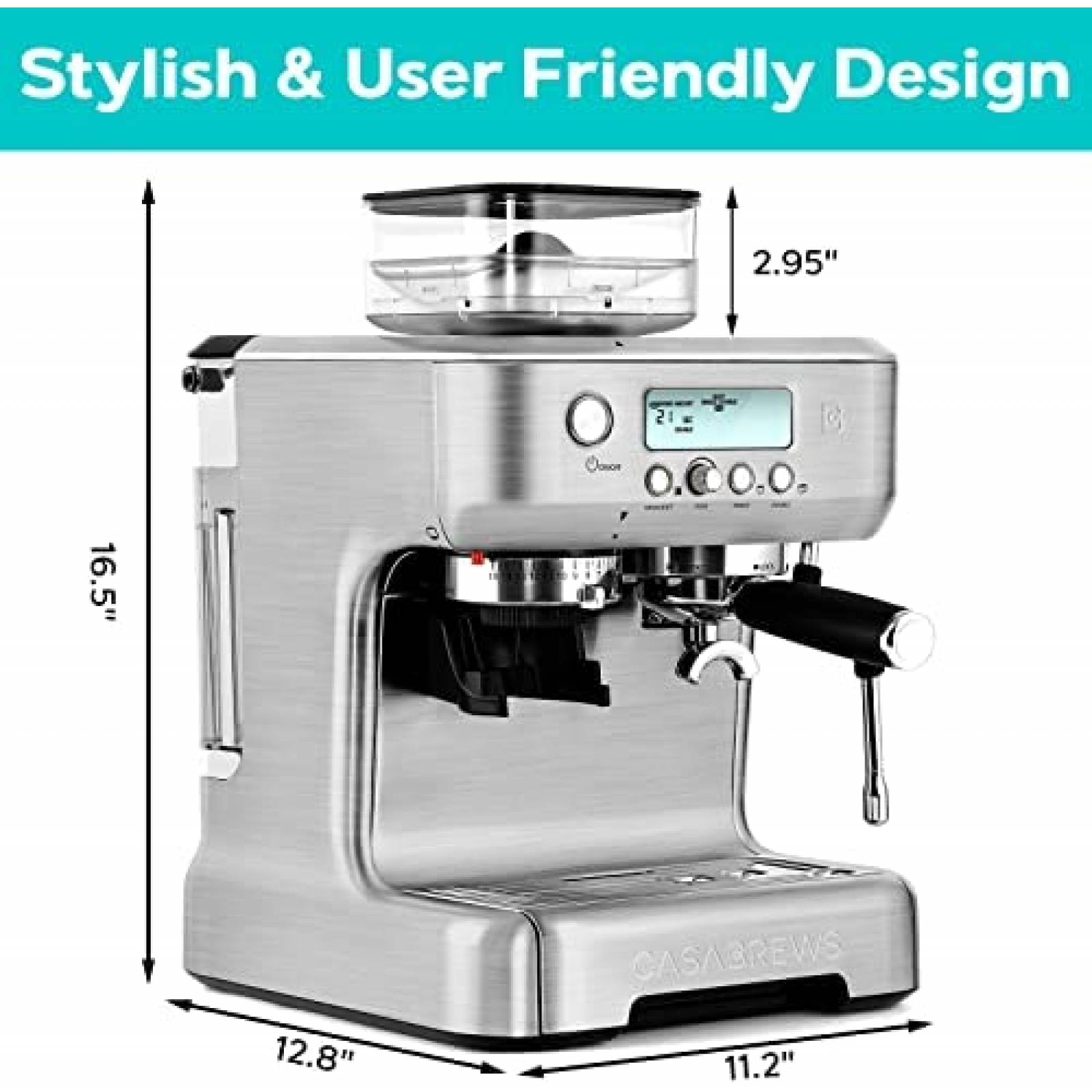  CASABREWS Máquina de café expreso con molinillo, cafetera de  espresso profesional con espumador de leche, máquina de capuchino barista  de 20 bares con pantalla LCD para lattes, regalo para papá, mamá, 