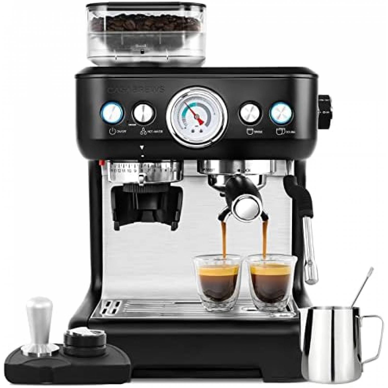 CASABREWS Máquina de café expreso de 20 bares, cafetera espresso con  espumador de leche, cafetera espresso de acero inoxidable con tanque de  agua