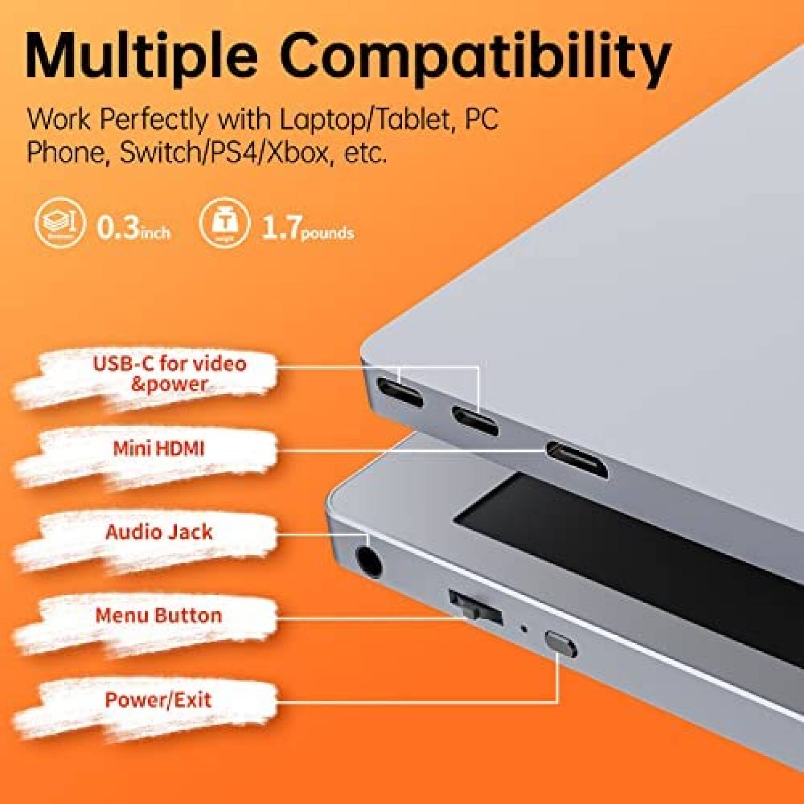 Kit de 2 Monitores Portatil Upperizon 15.6'' 1080P FHD -Gris