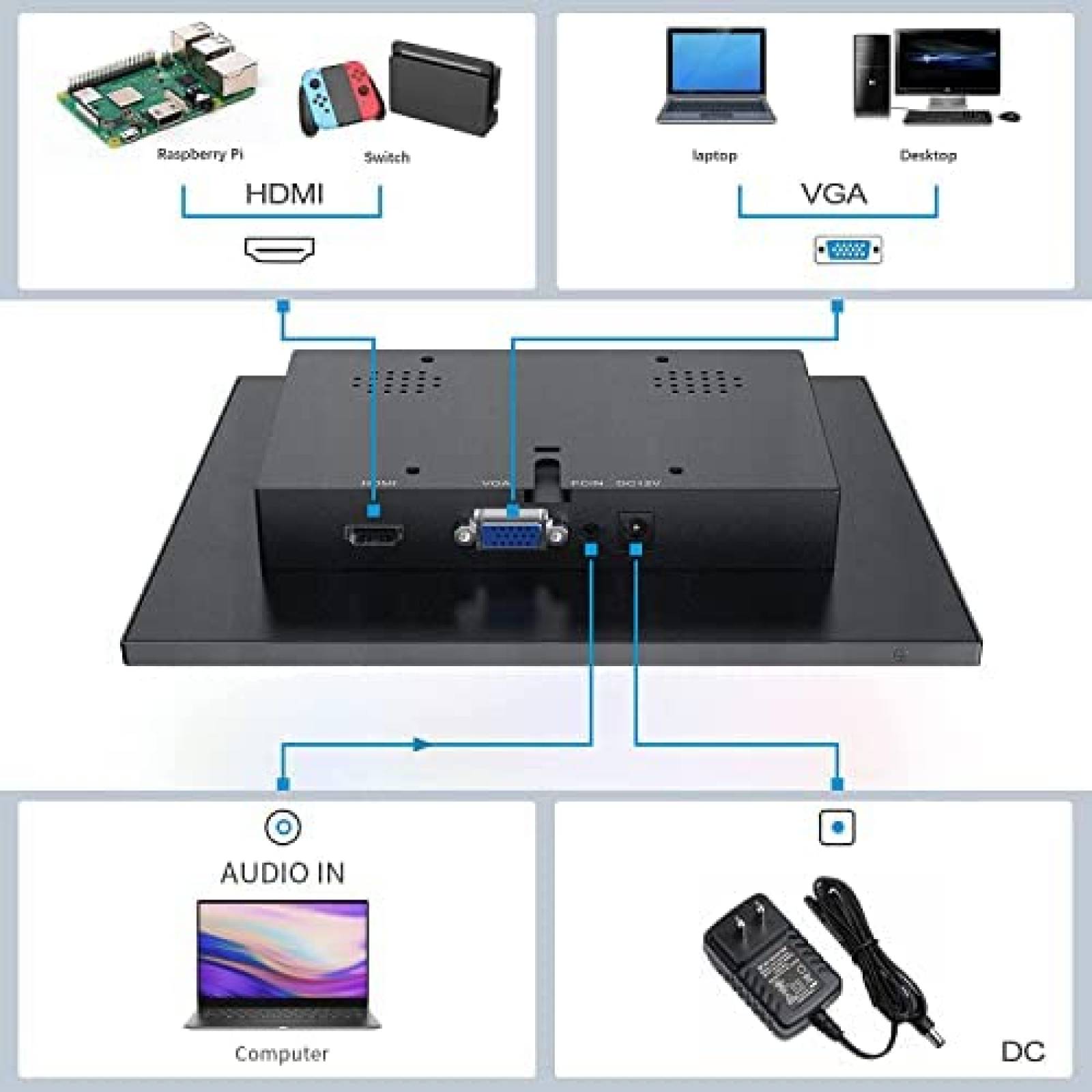 Monitor Miktver 10.5'' Touch FHD IPS sRGB VGA HDMI 3.5mm