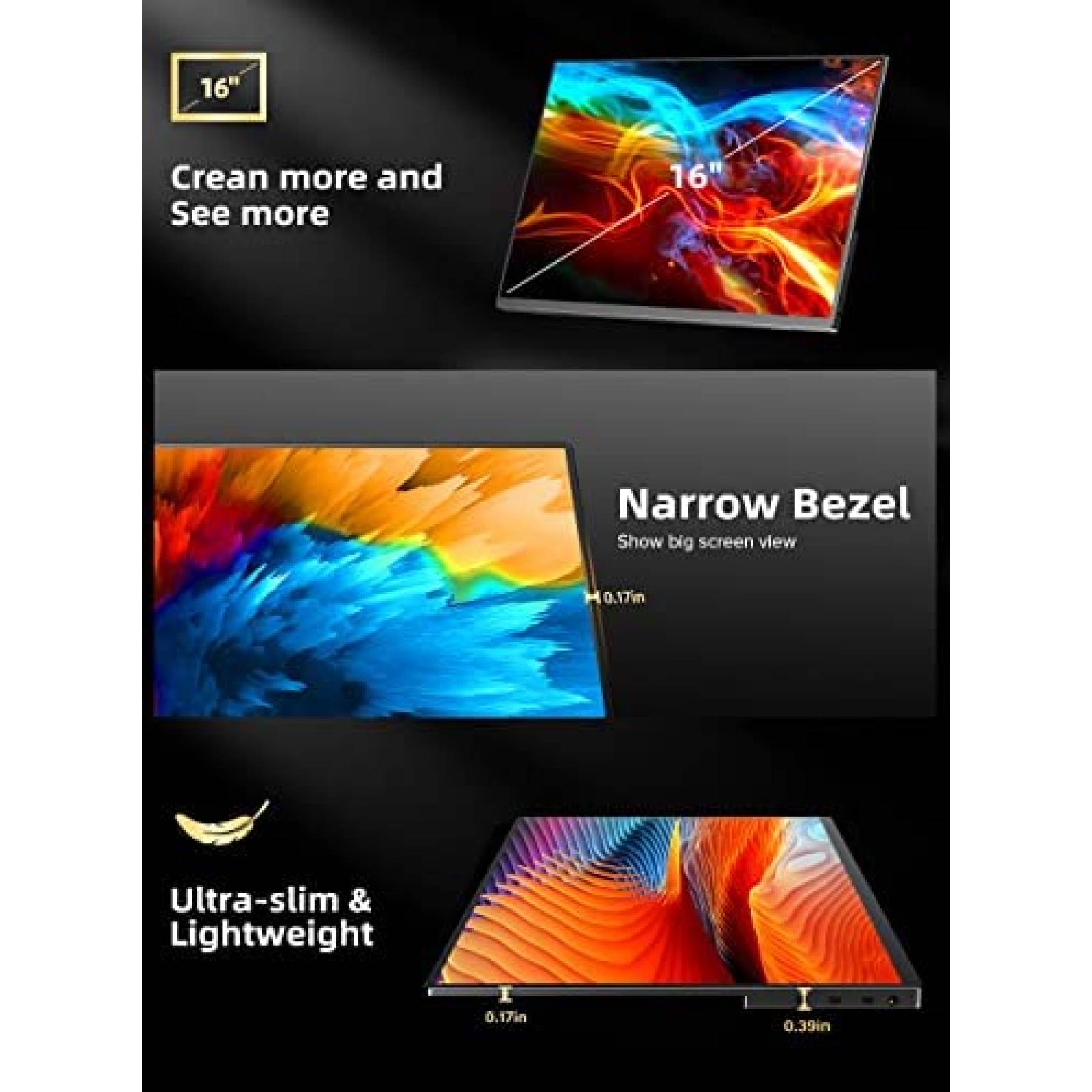 Monitor Portatil EVICIV 2K 16" 500 nits 10 bits -Negro