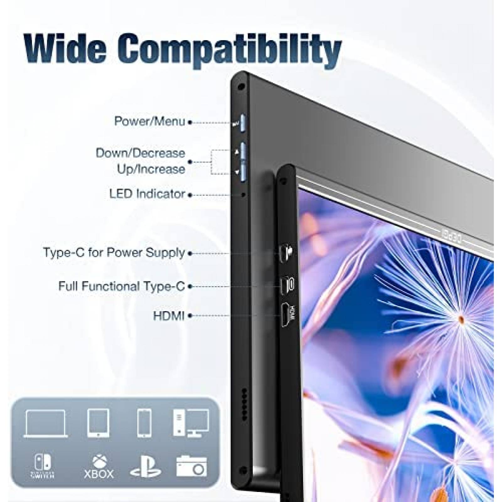 Monitor Portatil DEPGI QLED 15.6" 1080P FHD HDR -Negro