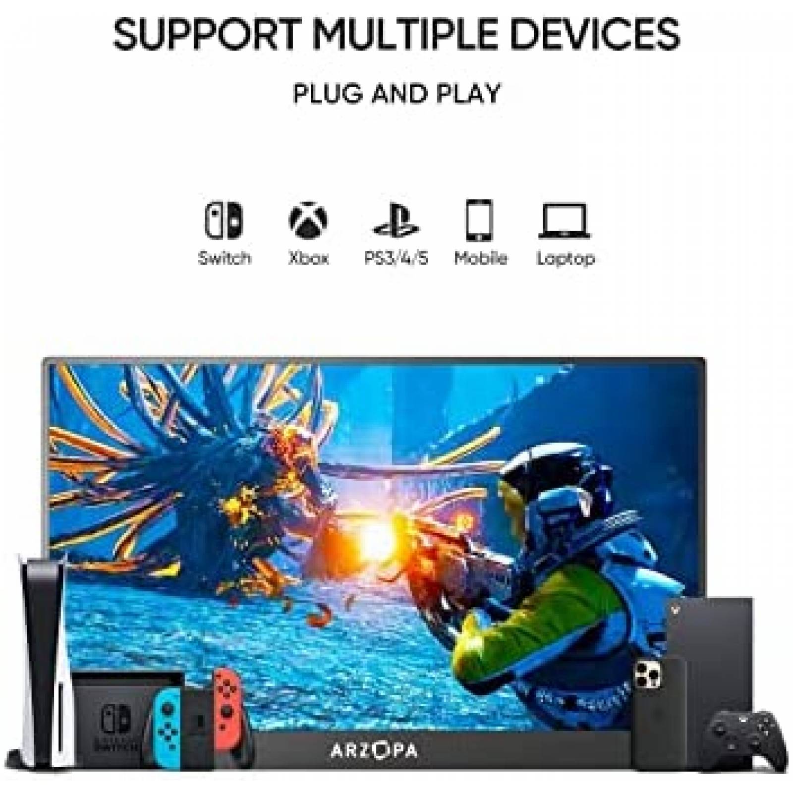 Monitor Portatil Arzopa 4K 15.6" HDMI para Laptop Celular