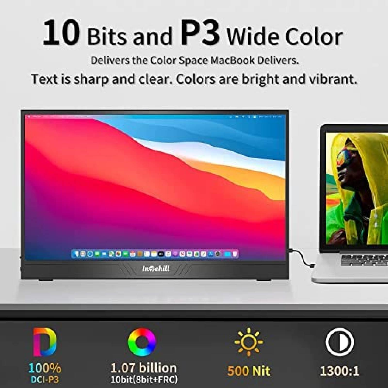 Monitor Portatil Intehill QLED 15.6" FHD 100% DCI-P3 -Negro