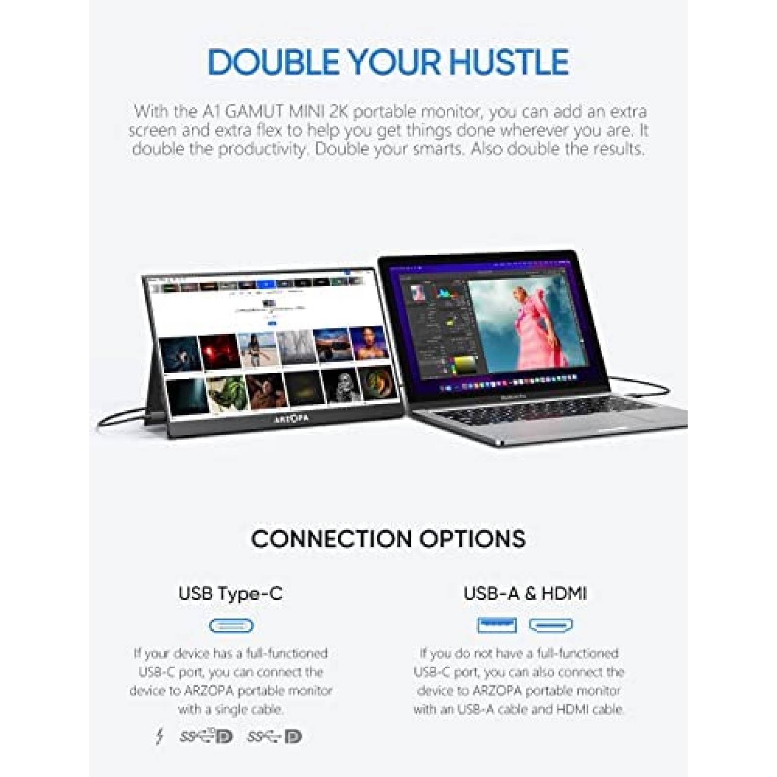 Monitor Portatil ARZOPA HDR de 13.3" 2K 60 Hz -Negro