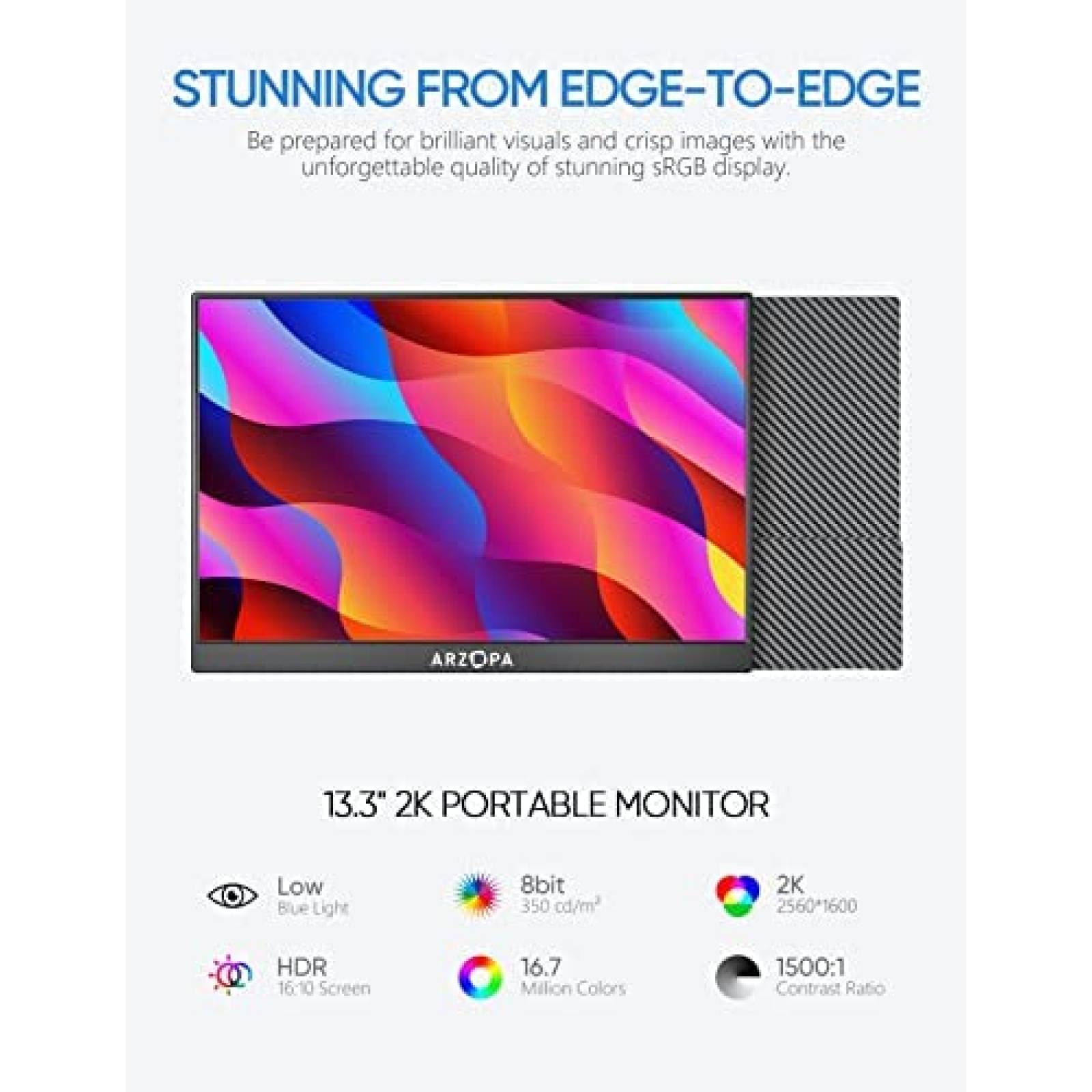 Monitor Portatil ARZOPA HDR de 13.3" 2K 60 Hz -Negro