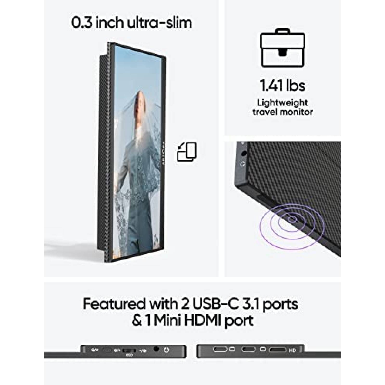 Monitor Portatil ARZOPA HDR de 13.3" 2K 60 Hz -Negro