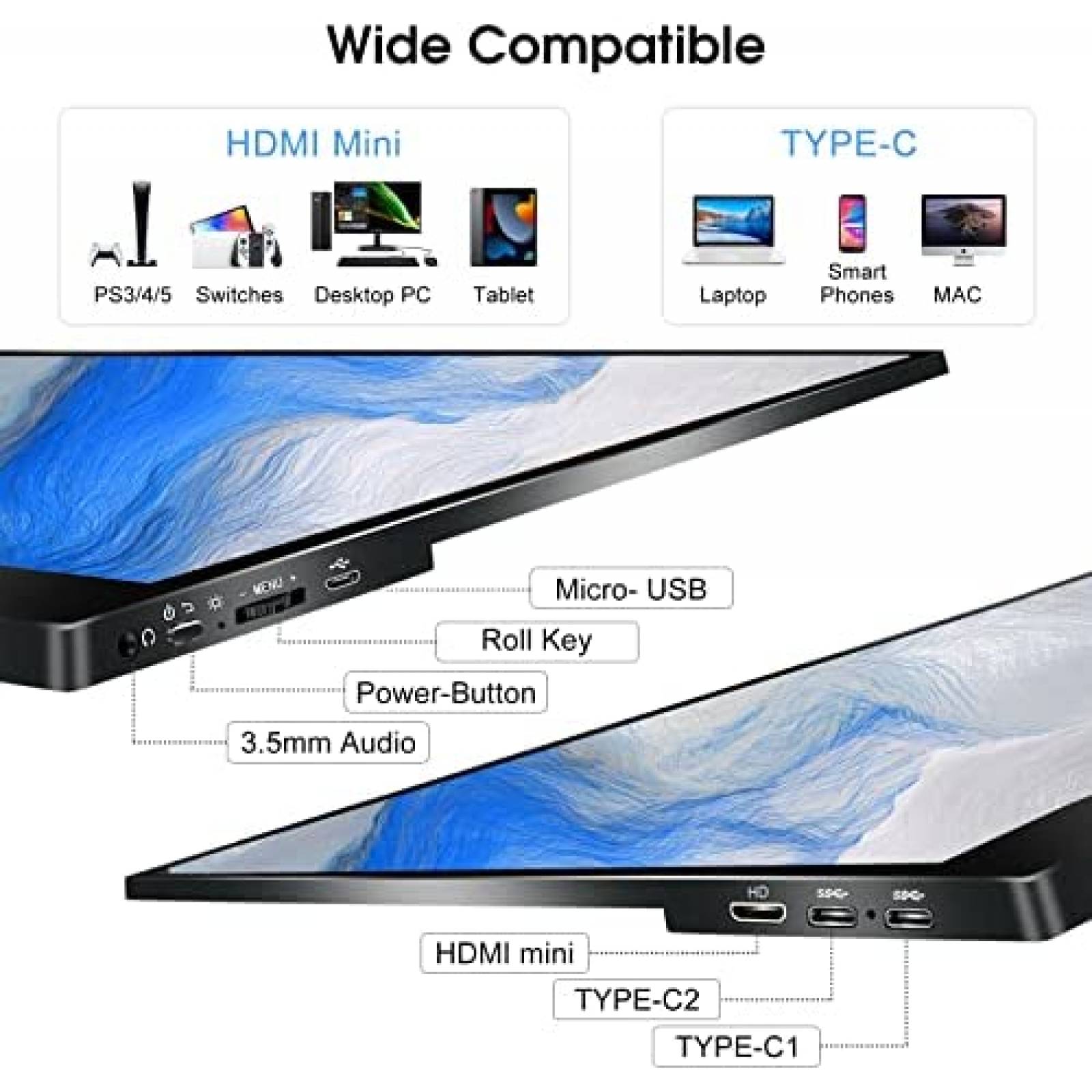 Monitor Portatil Tactil CNBANAN FHD 1080P de 16.1" -Negro