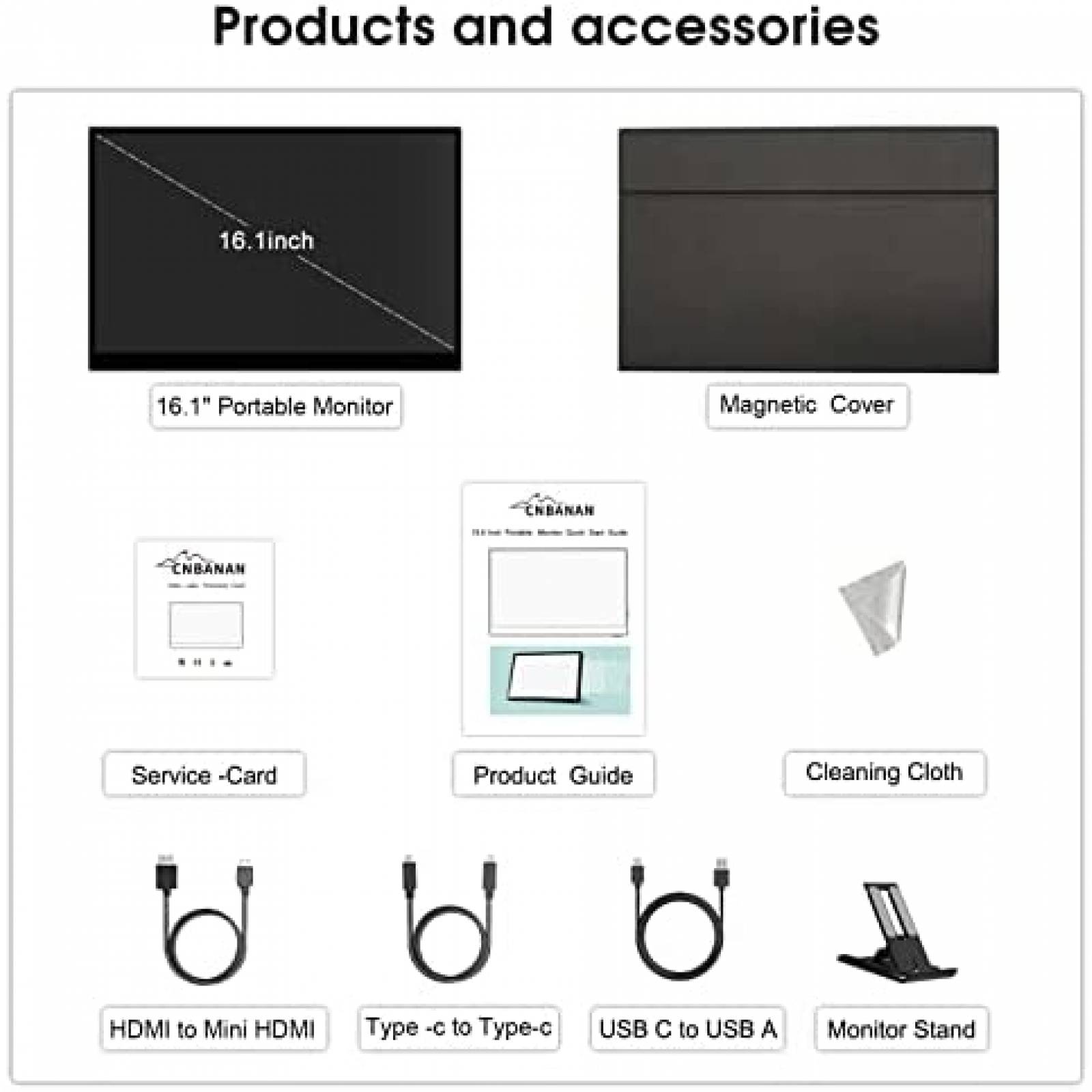 Monitor Portatil Tactil CNBANAN FHD 1080P de 16.1" -Negro