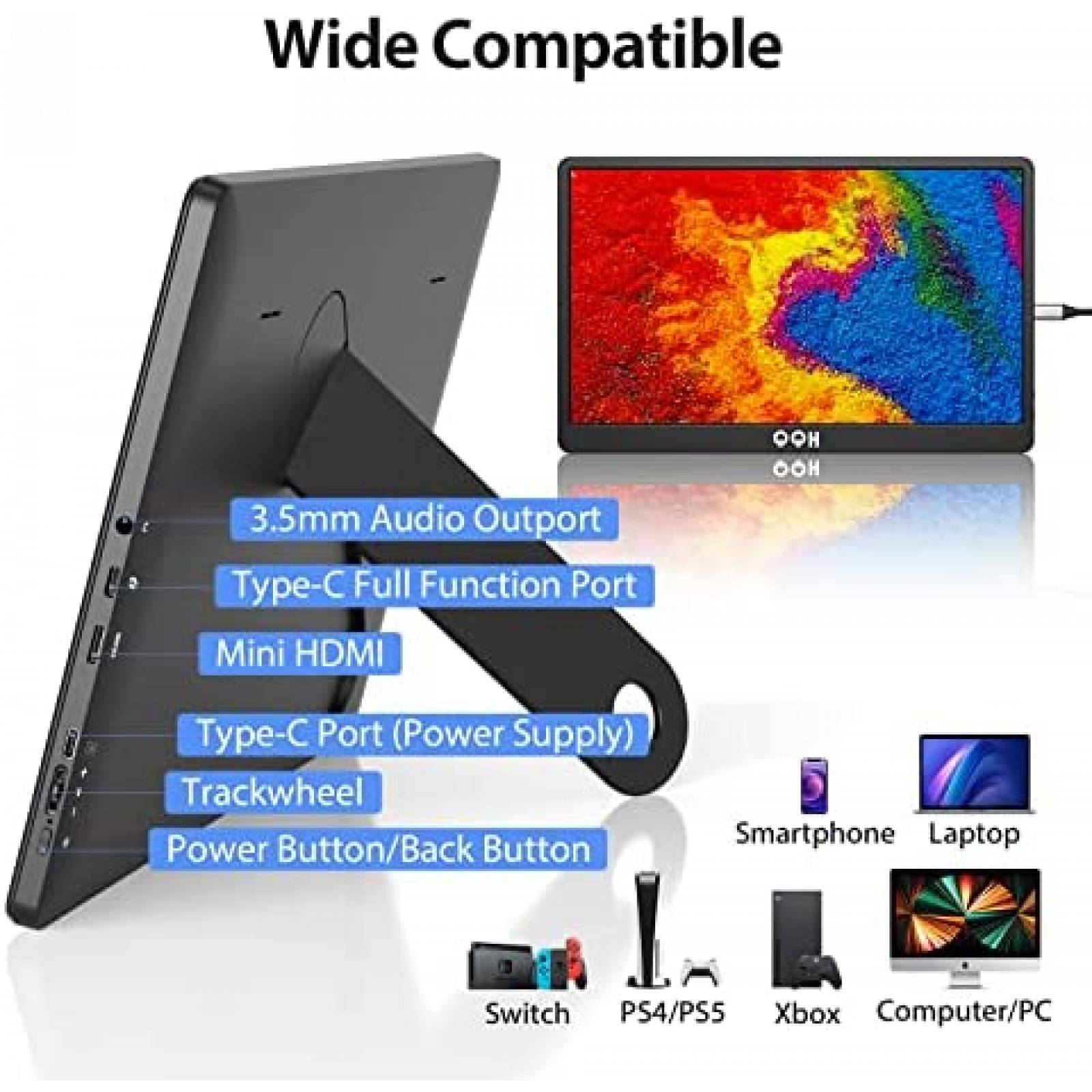 Monitor Portatil QQH Z1-9 15.6" 1080P FHD USB C HDMI 60Hz