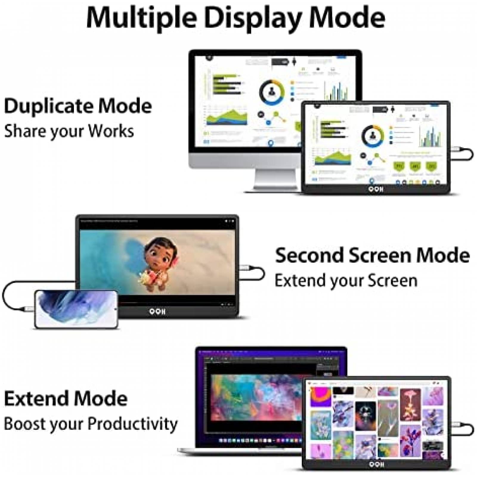 Monitor Portatil QQH Z1-9 15.6" 1080P FHD USB C HDMI 60Hz