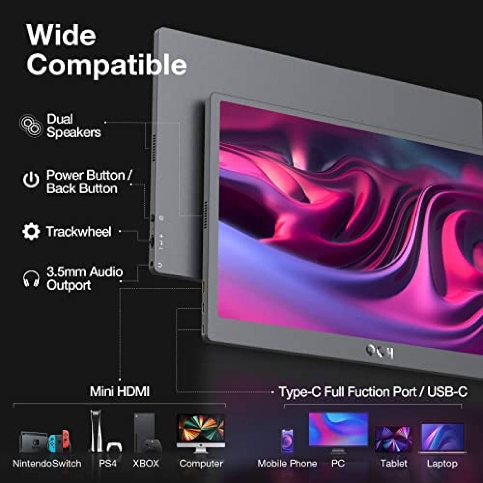 Monitor Portatil QQH 15.6" FHD 1920 x 1080P USB C HDMI 60Hz