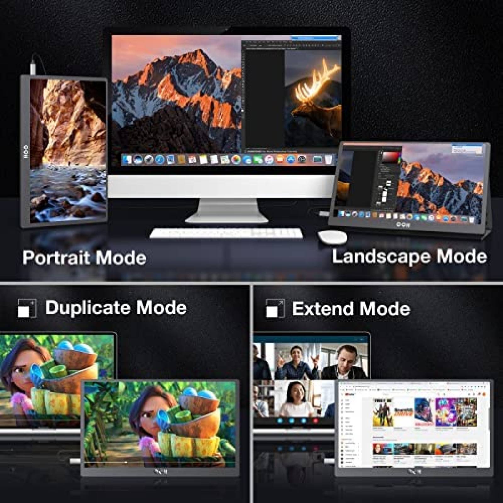 Monitor Portatil QQH 15.6" FHD 1920 x 1080P USB C HDMI 60Hz