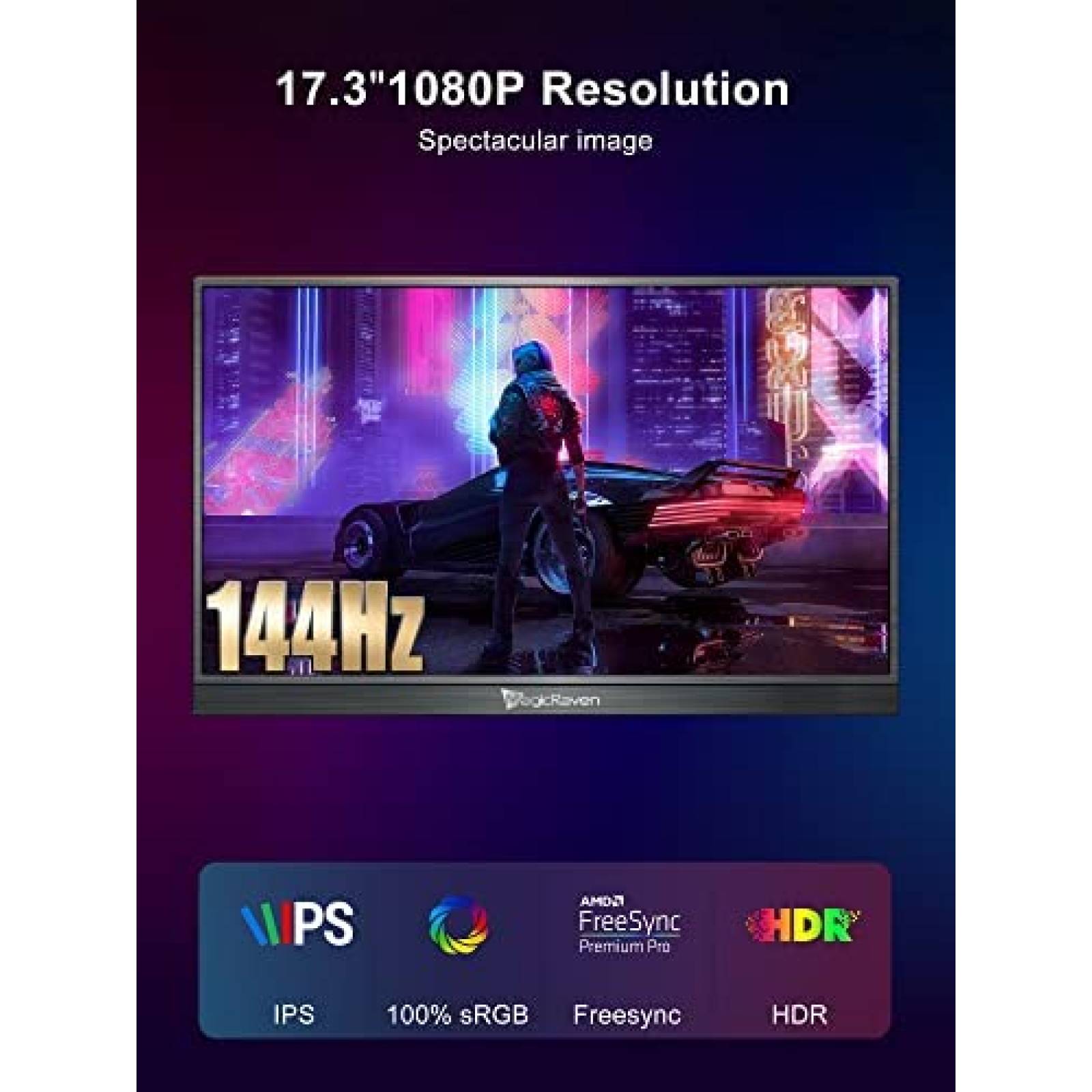 Monitor Gamer Portatil MAGICRAVEN 17.3'' 144 Hz USB HDMI
