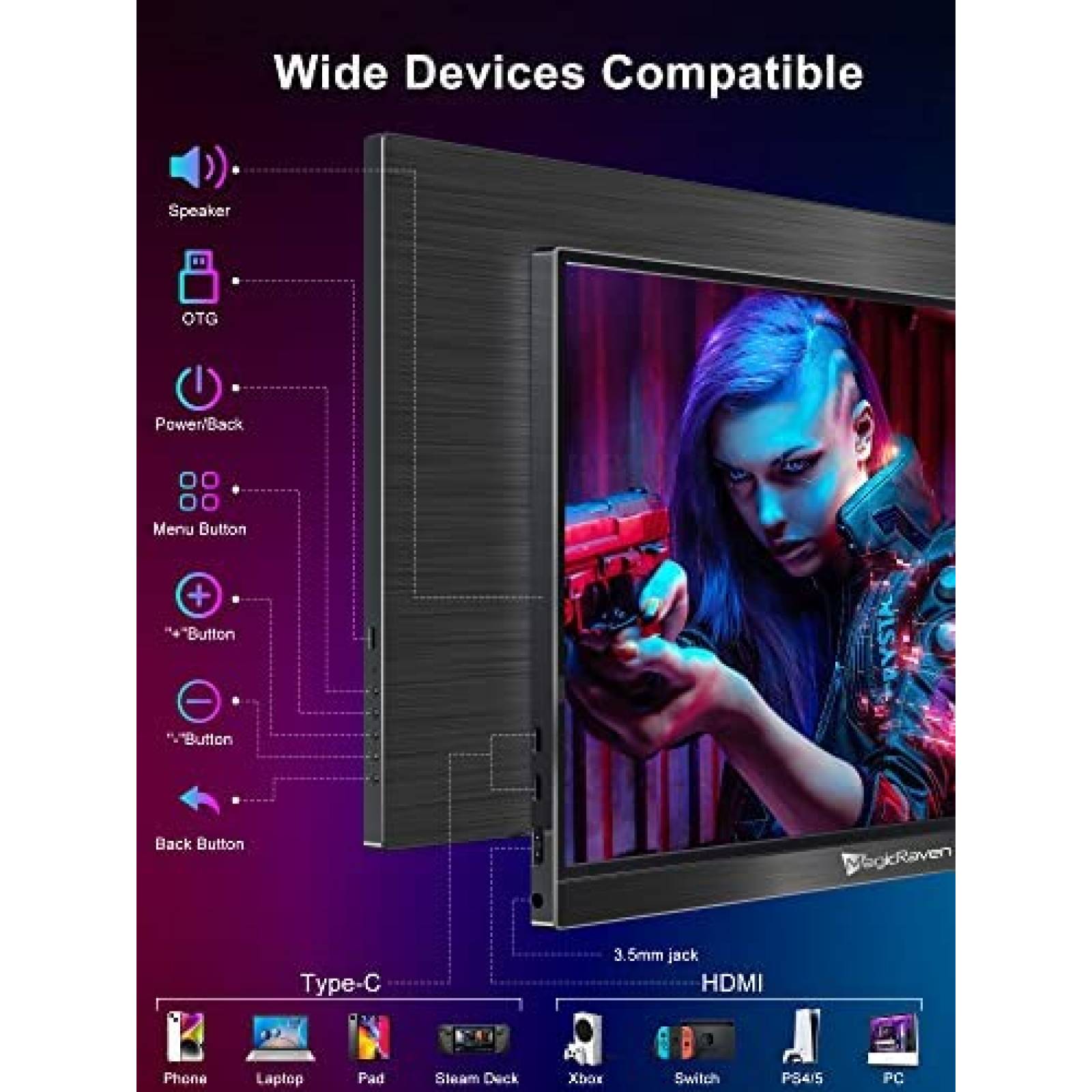 Monitor Gamer Portatil MAGICRAVEN 17.3'' 144 Hz USB HDMI