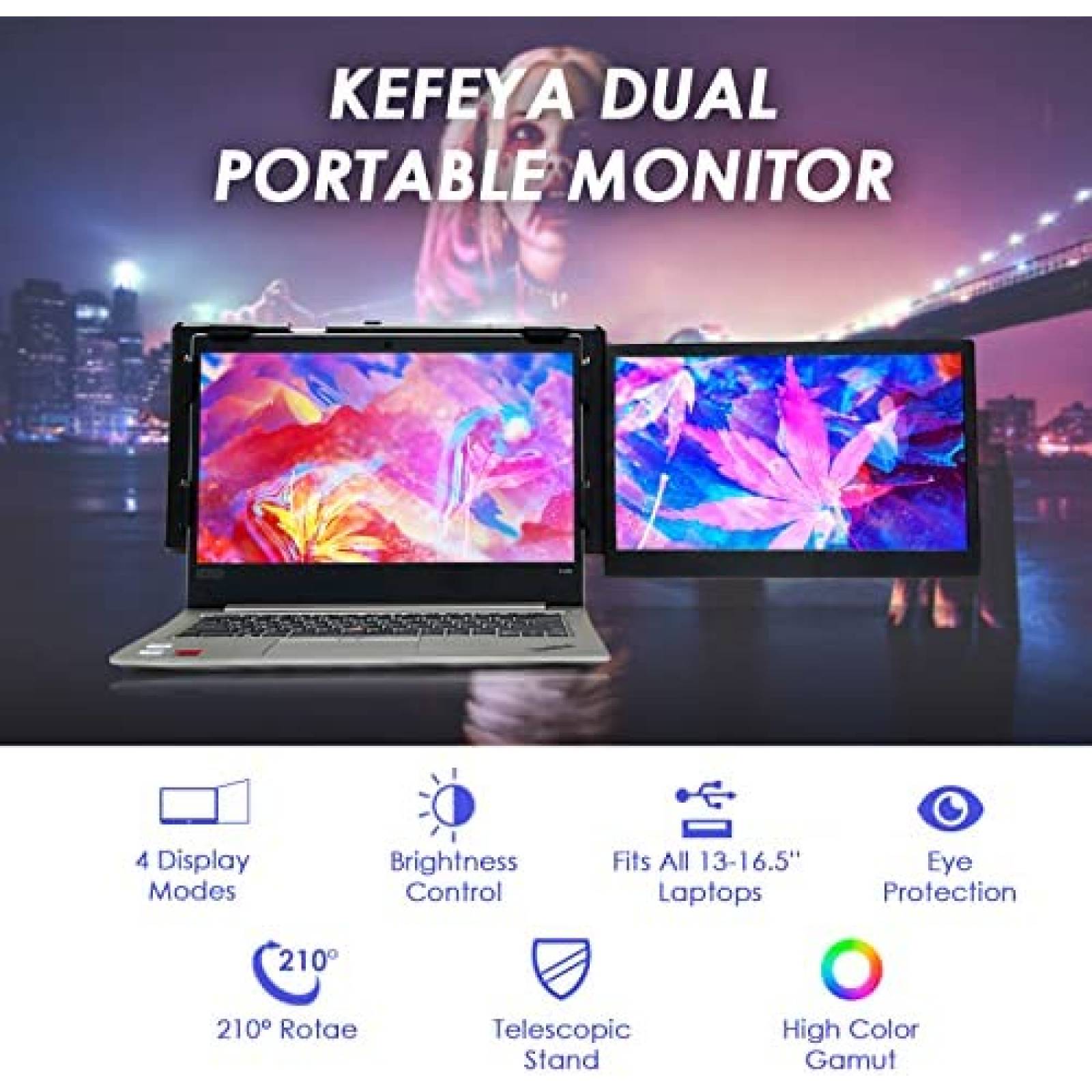 KEFEYA Triple Pantalla para Portatil, Monitor portátil para